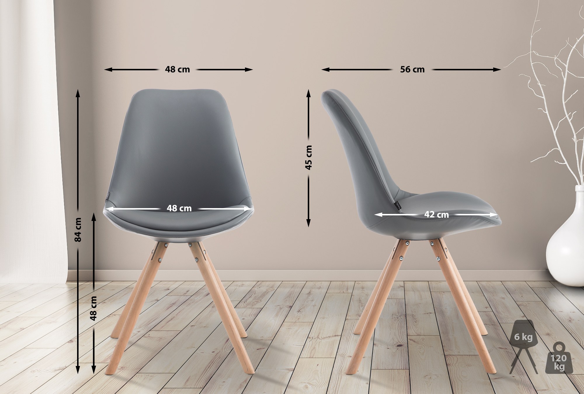 Besucherstuhl Laval Natura Rund, grau