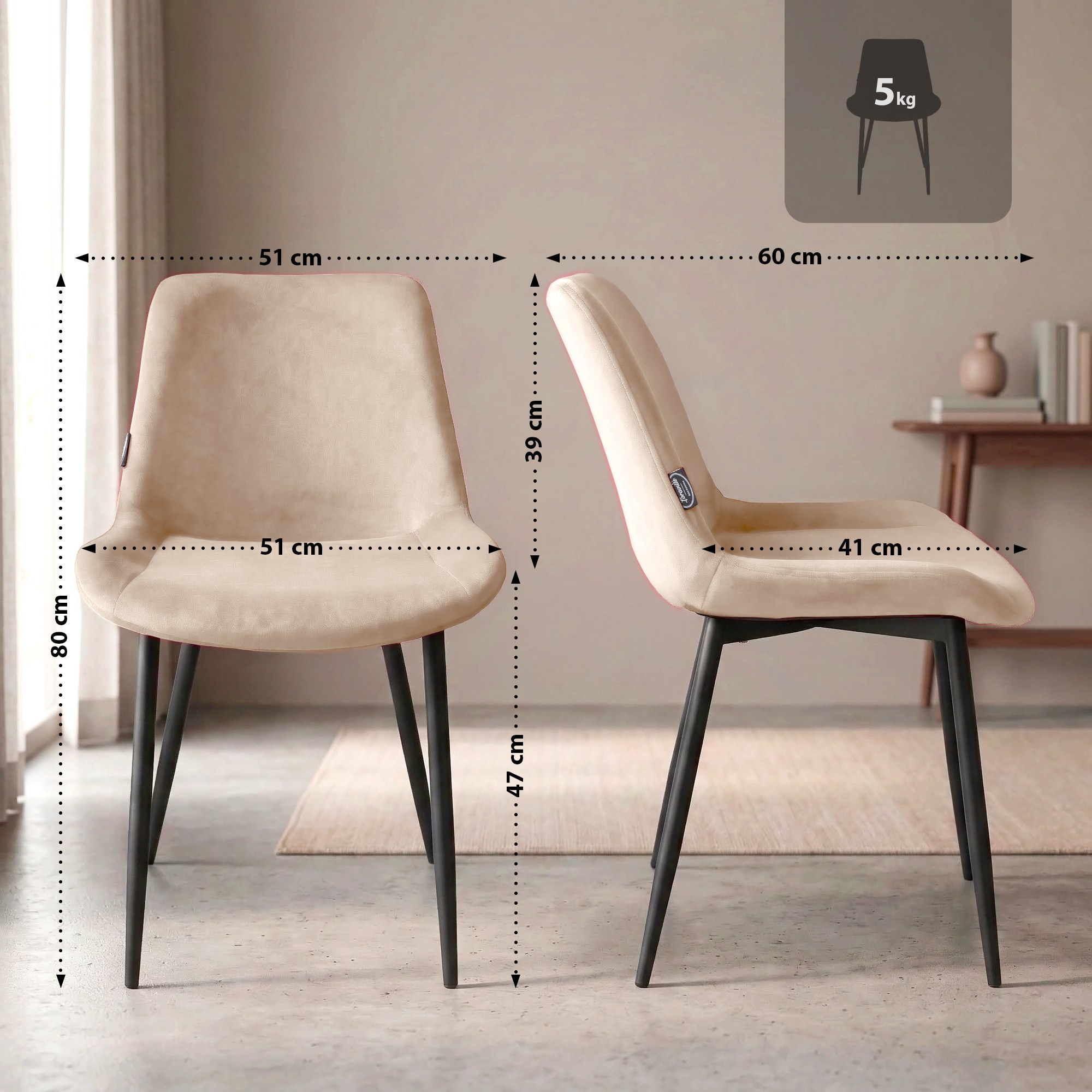 4er Set Esszimmerstühle Victoria Samt, creme