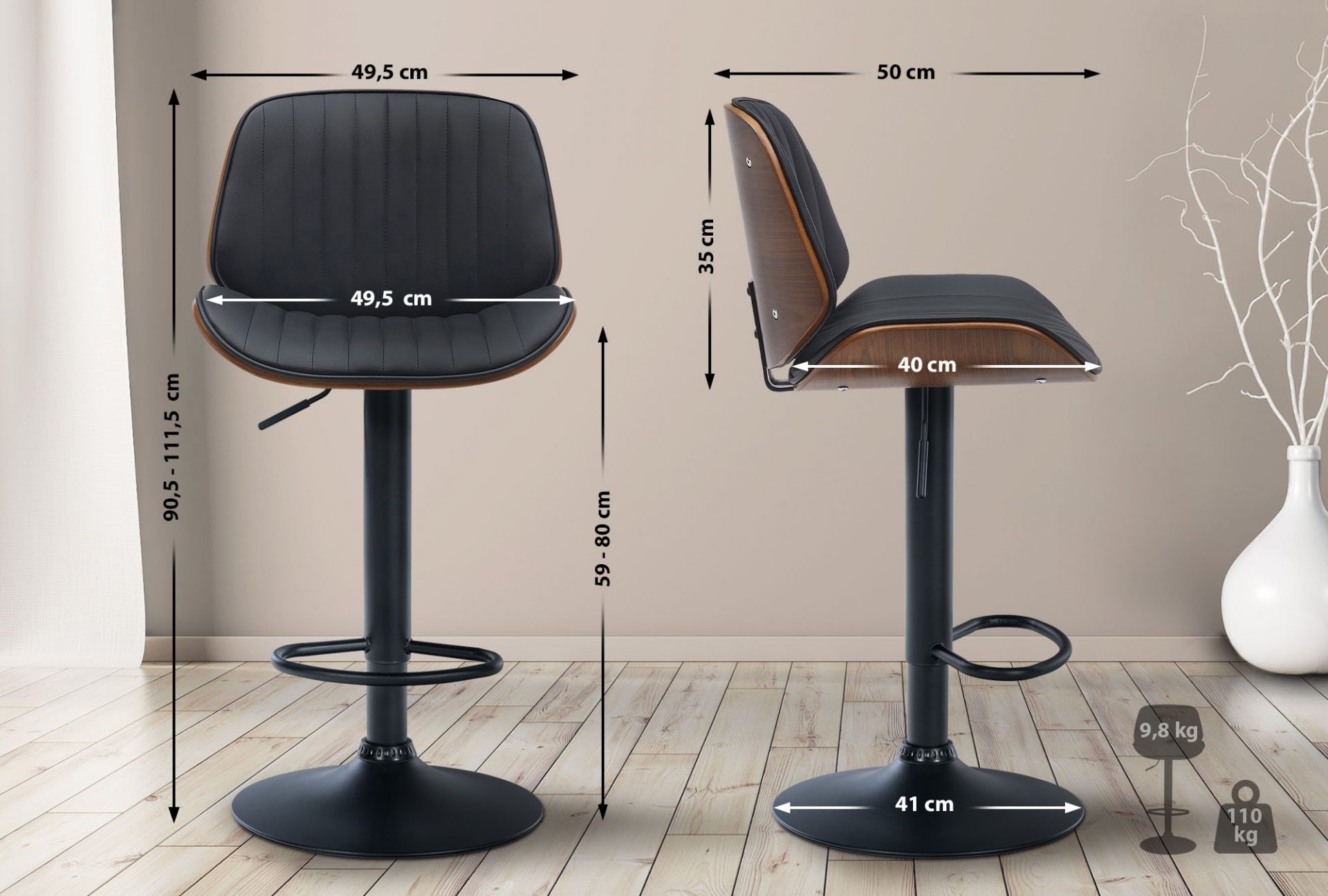 Barhocker Nova Kunstleder schwarz, walnuss/schwarz