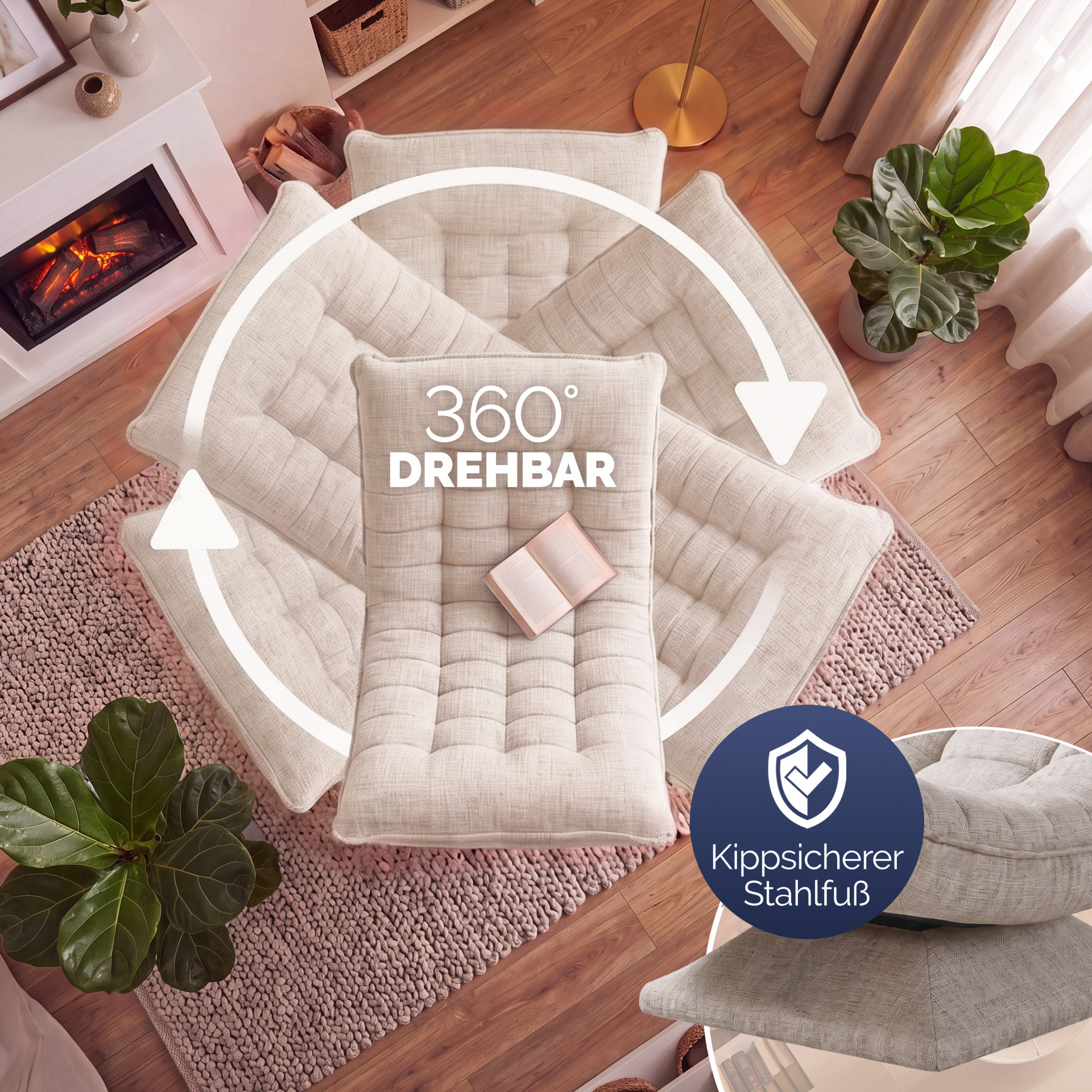 Sessel Aberdeen Creme Stoff 5fach verstellbar 360 Grad drehbar klappbar