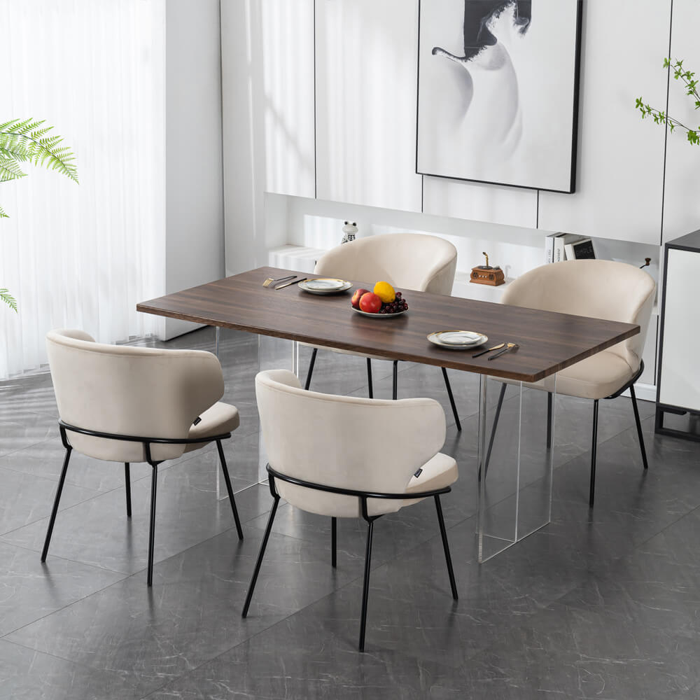 Esszimmerstuhl AMARA Samt - 8er Set Beige