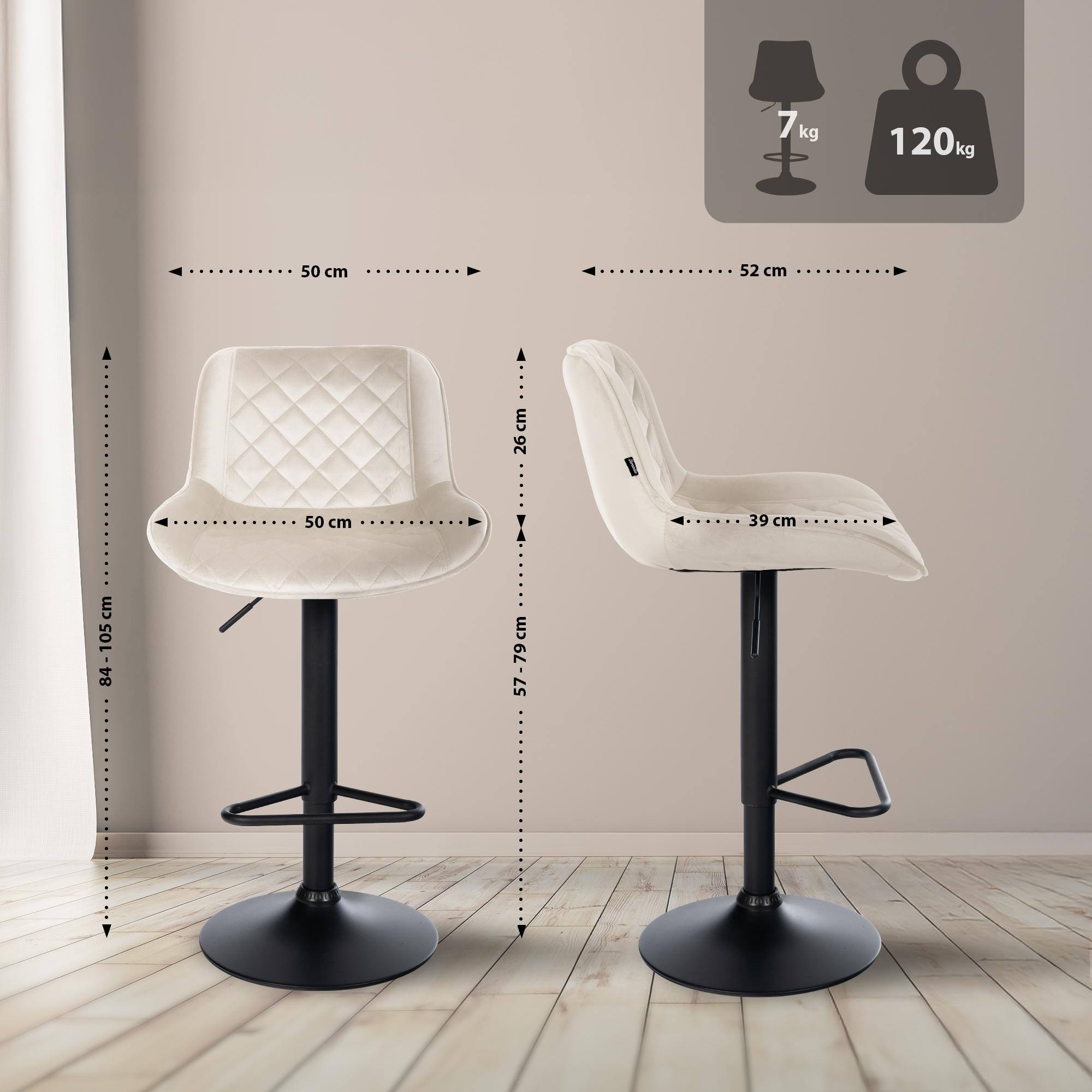 2er Set Barhocker Kasson Samt, creme