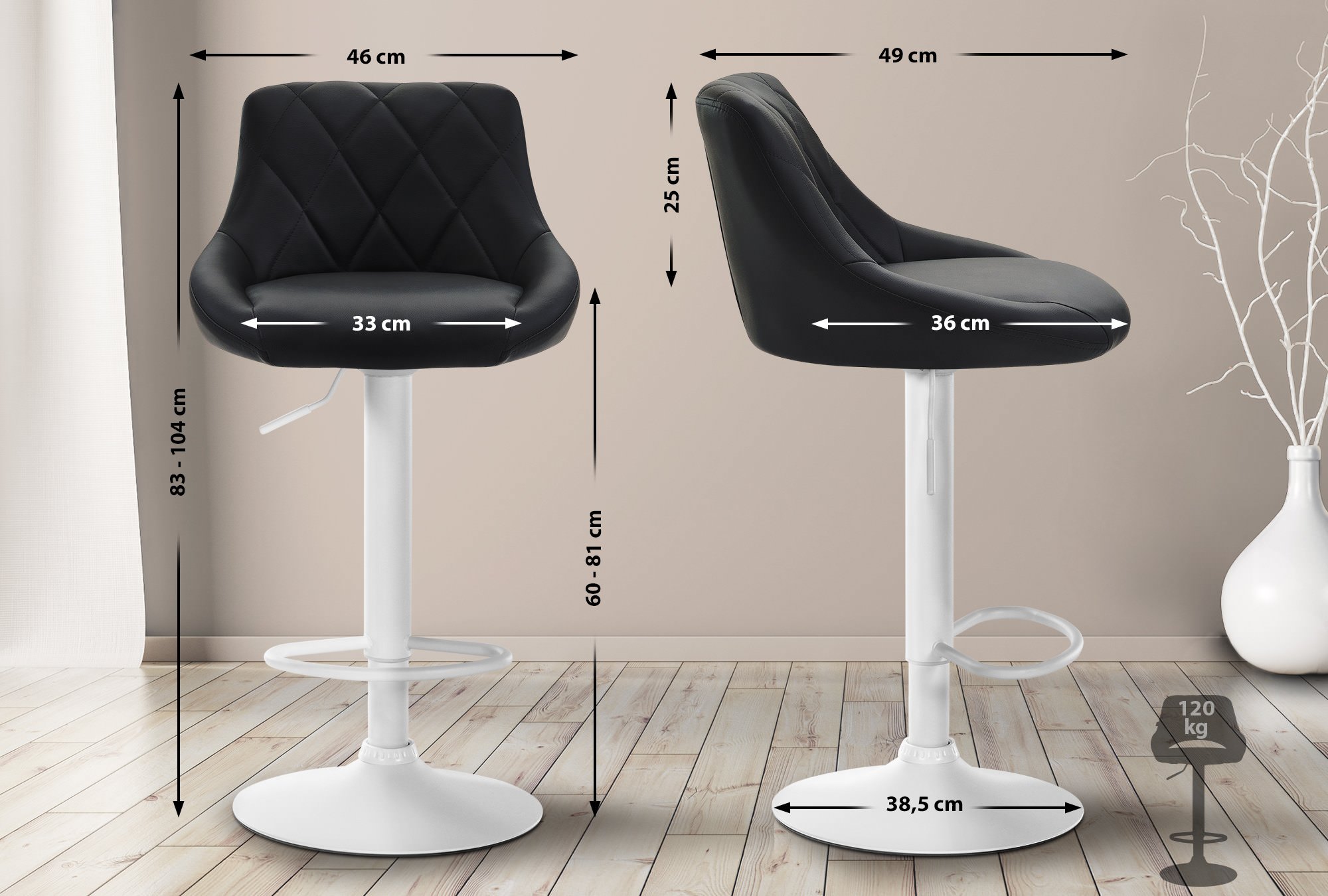 Barhocker Lazio Kunstleder weiß, schwarz