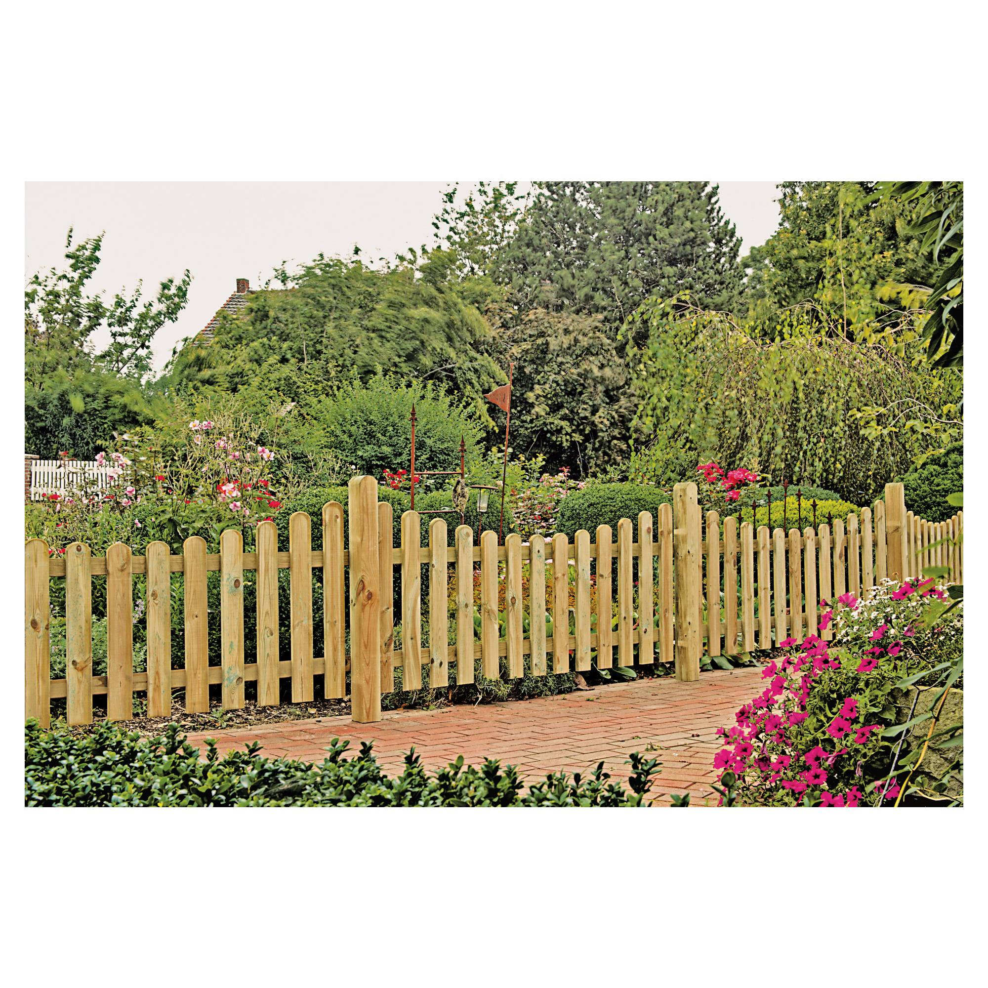 HEIKO-Gartenzaun Tiefbogen 200 x 80/65cm, Latten 20/90 mm, glatt, kdi grün, Riegel 25/70 mm