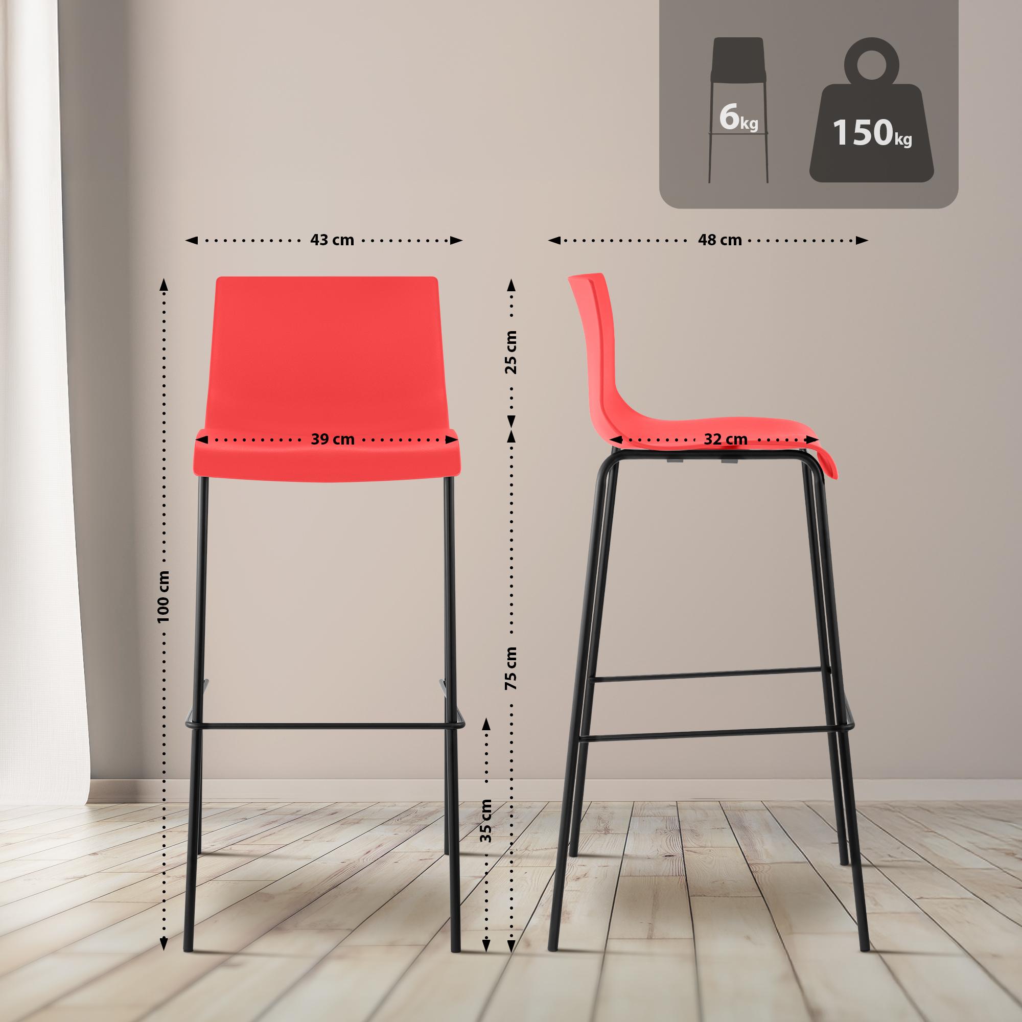 2er Set Barhocker Hoover Kunststoff 4-Fuß Gestell schwarz, rot