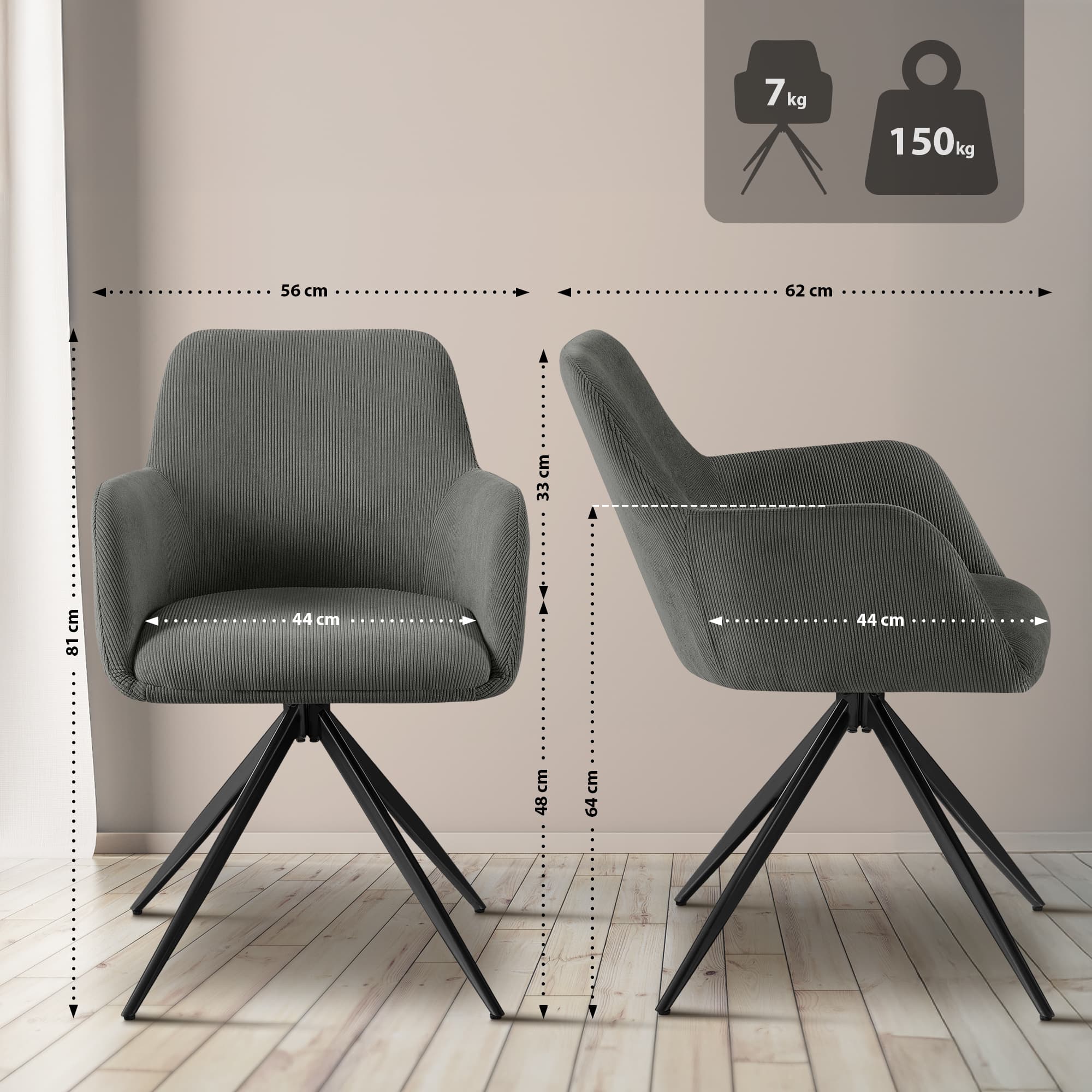 Esszimmerstuhl Olema Cord, grau