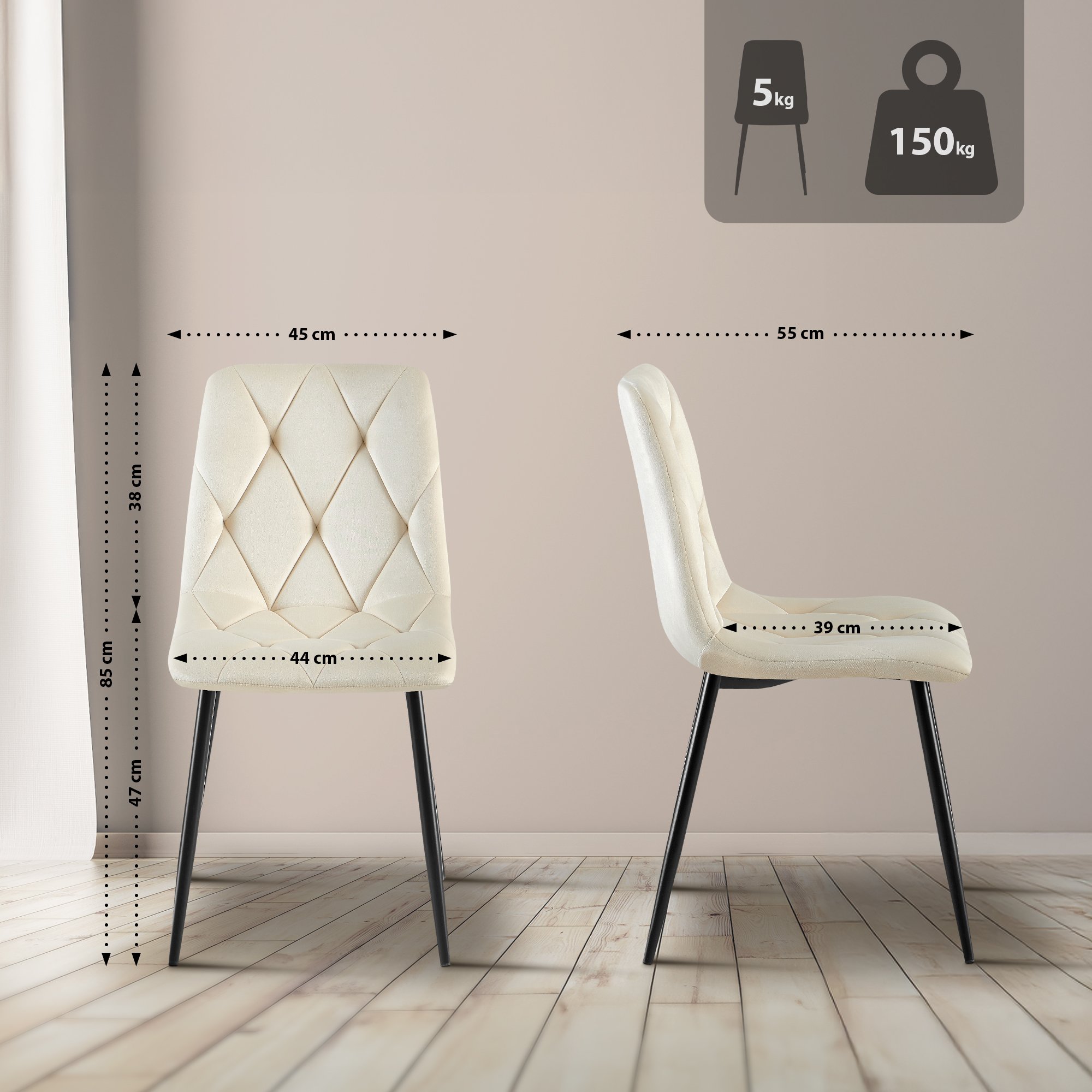 Esszimmerstuhl Clairton Samt, creme