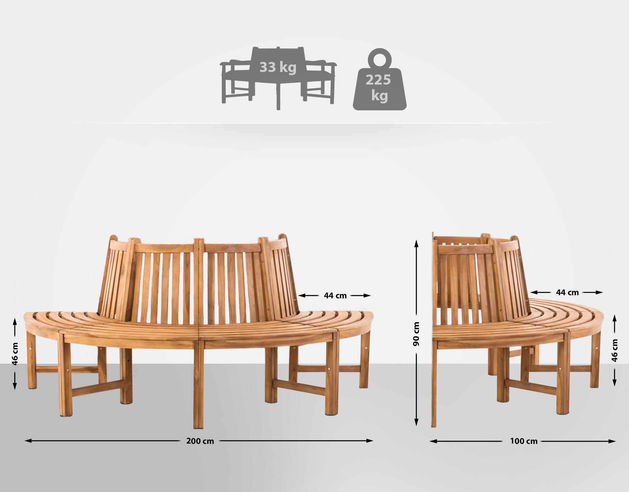 Baumbank Leming halbrund 200 cm, teak