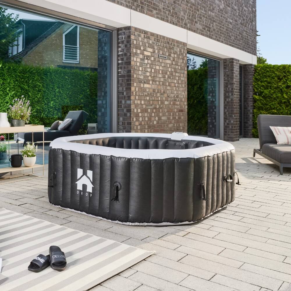 Outdoor Whirlpool DROP inkl. Abdeckung - ⌀185 cm Schwarz für 6 Personen