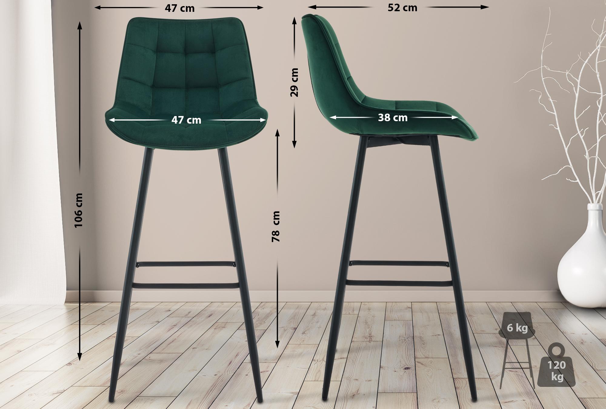 2er Set Barhocker Dartford Samt, grün