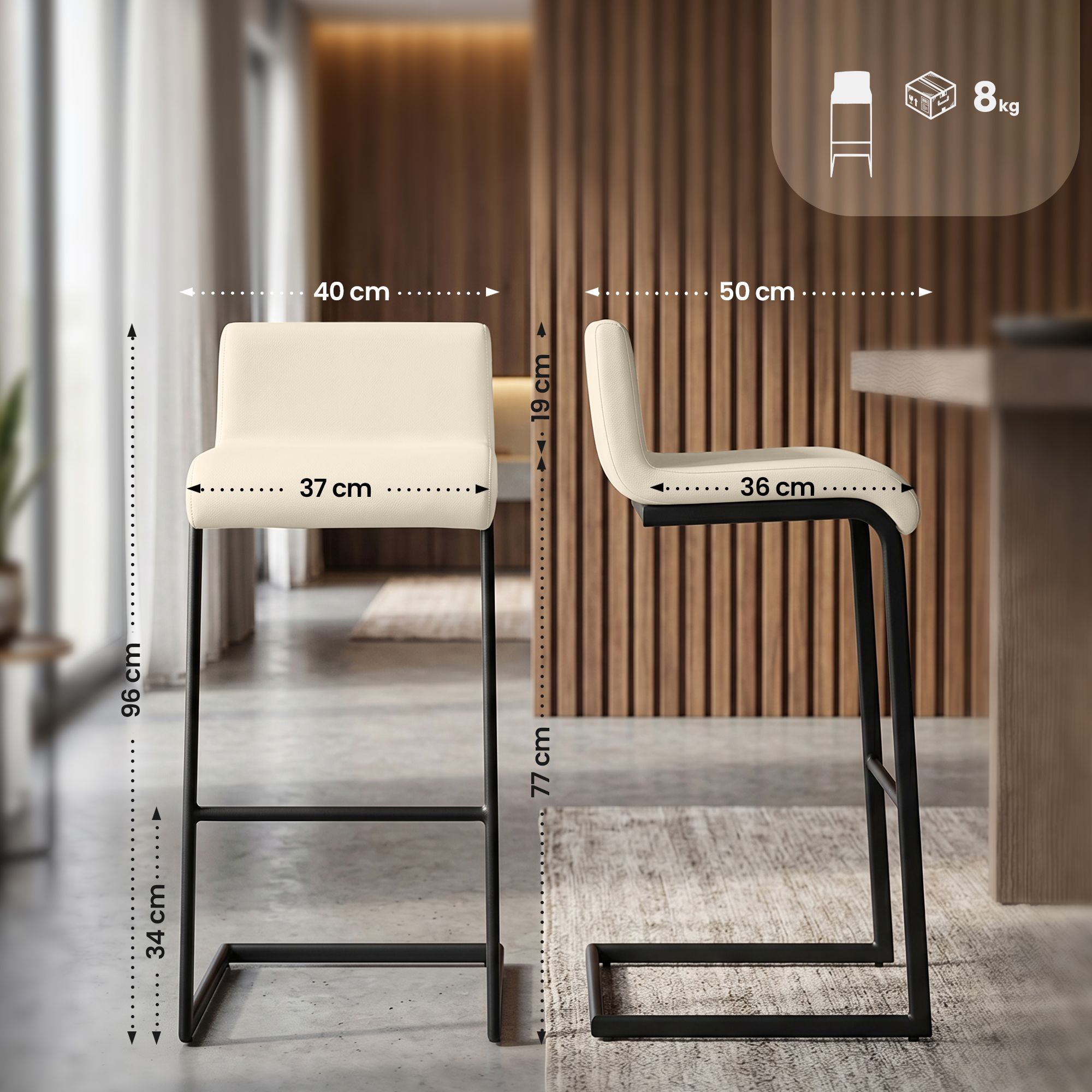2er Set Barhocker Newport B Kunstleder, creme