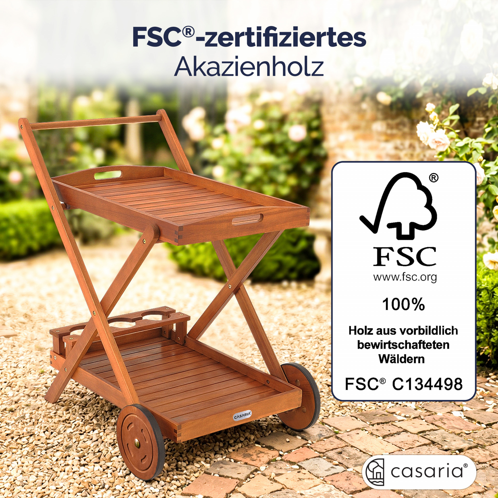 Servierwagen mit Rollen Akazienholz FSC®-zertifiziert