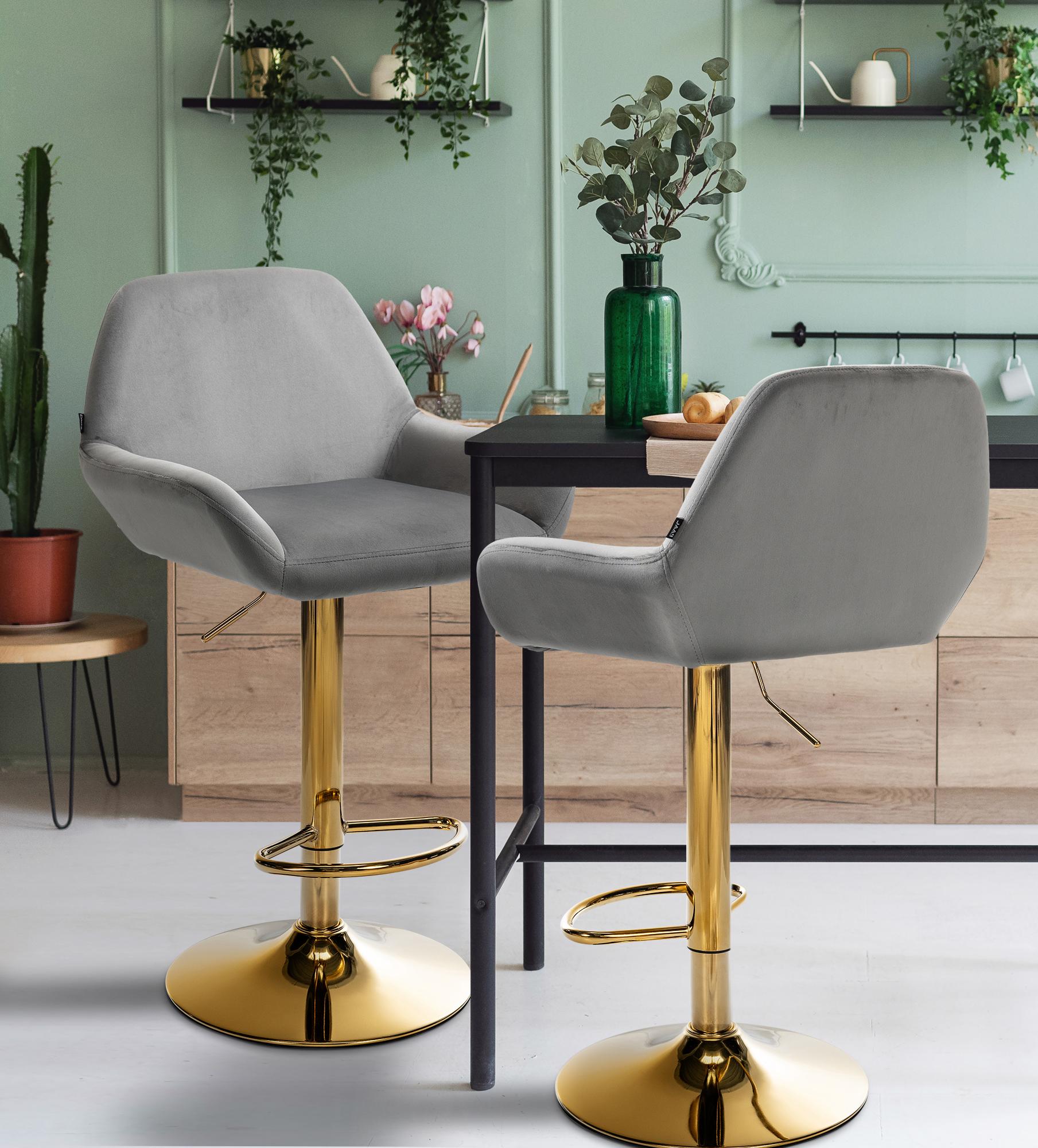 2er Set Barhocker Braga Gold Samt, grau
