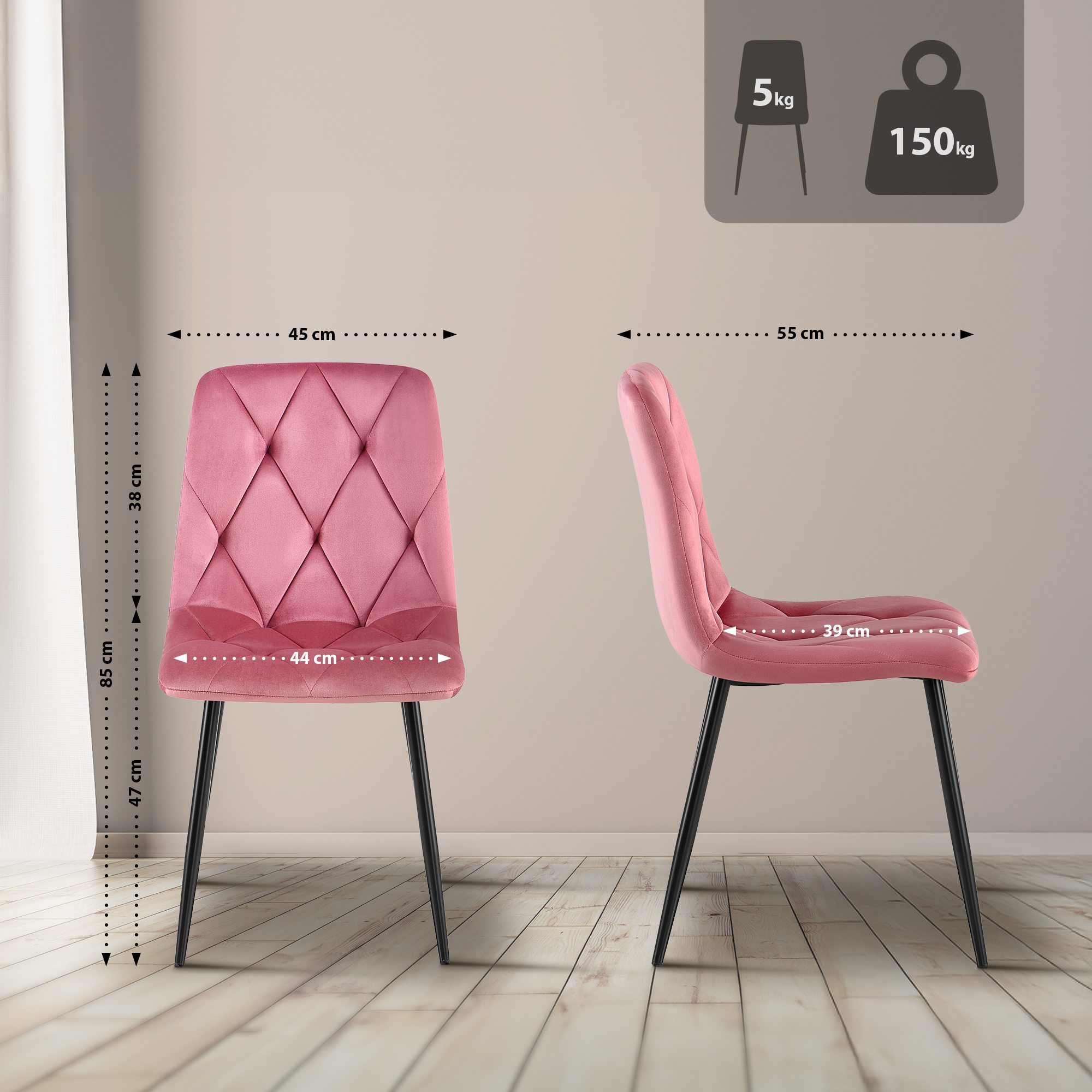 Esszimmerstuhl Clairton Samt, rosa