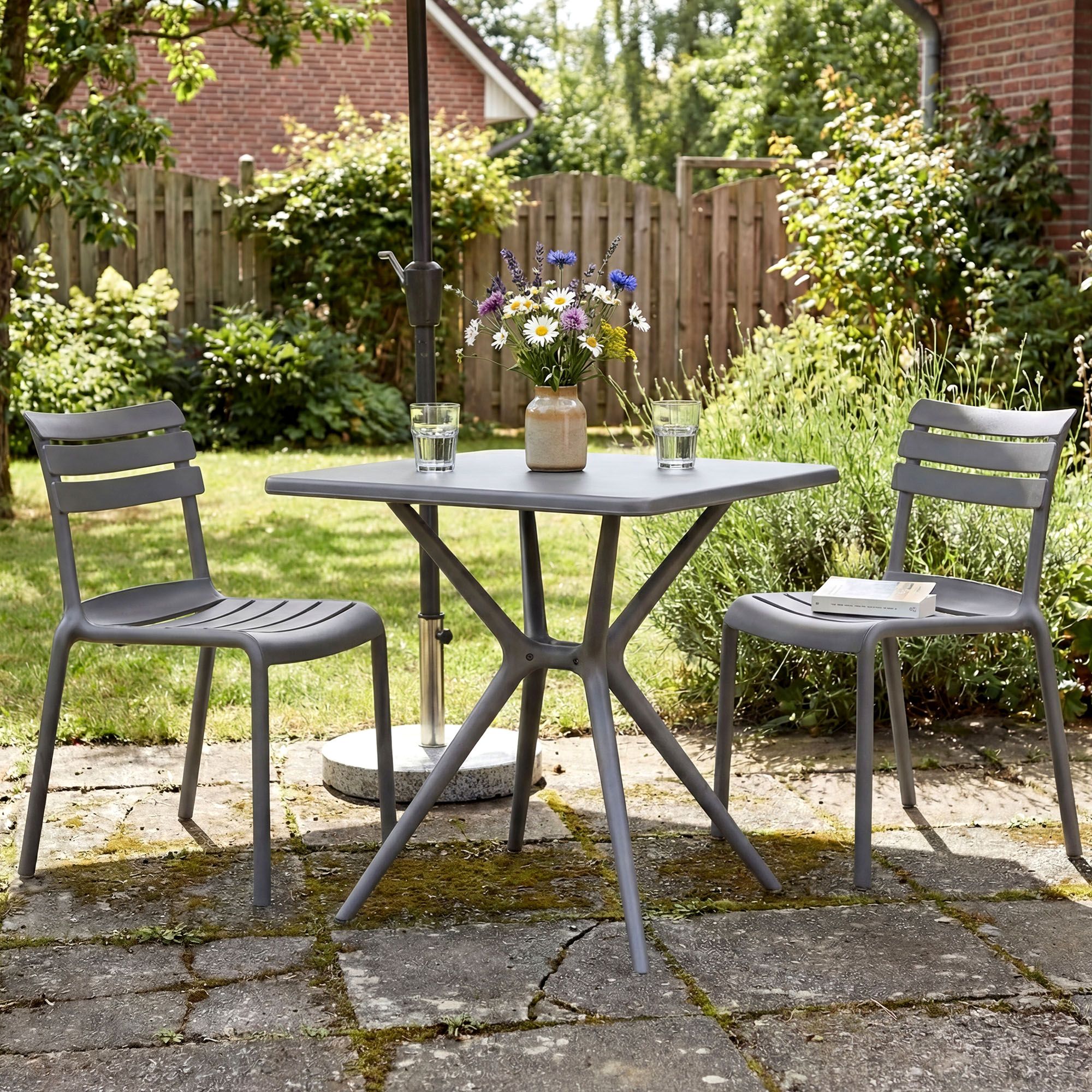 Gartenmöbel-Set Vela mit 2 Stühlen, dunkelgrau