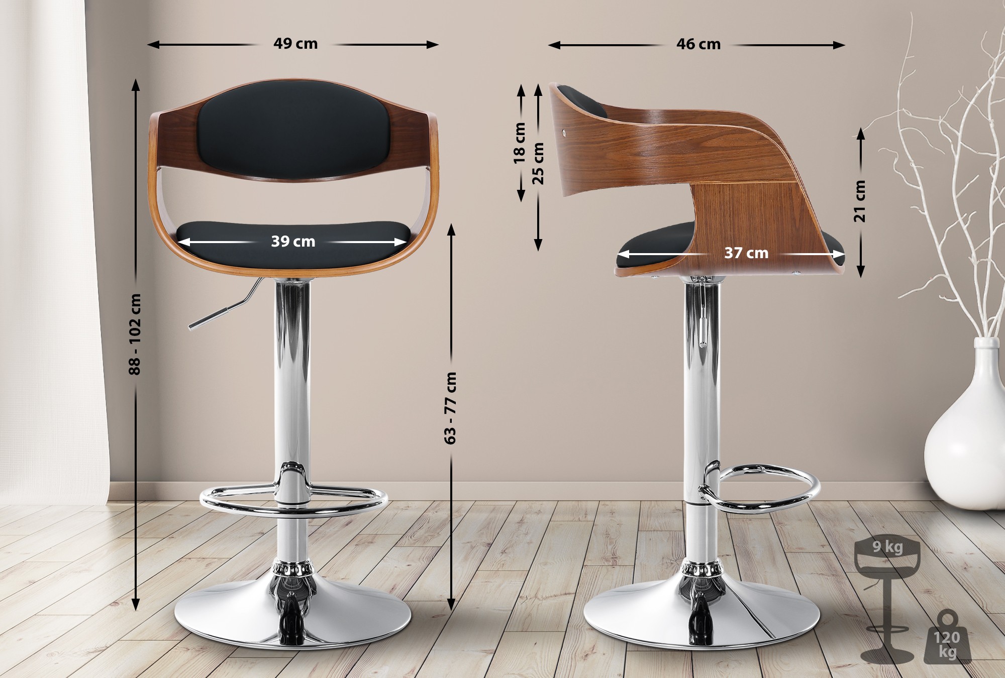 Barhocker Kingston C, walnuss/schwarz