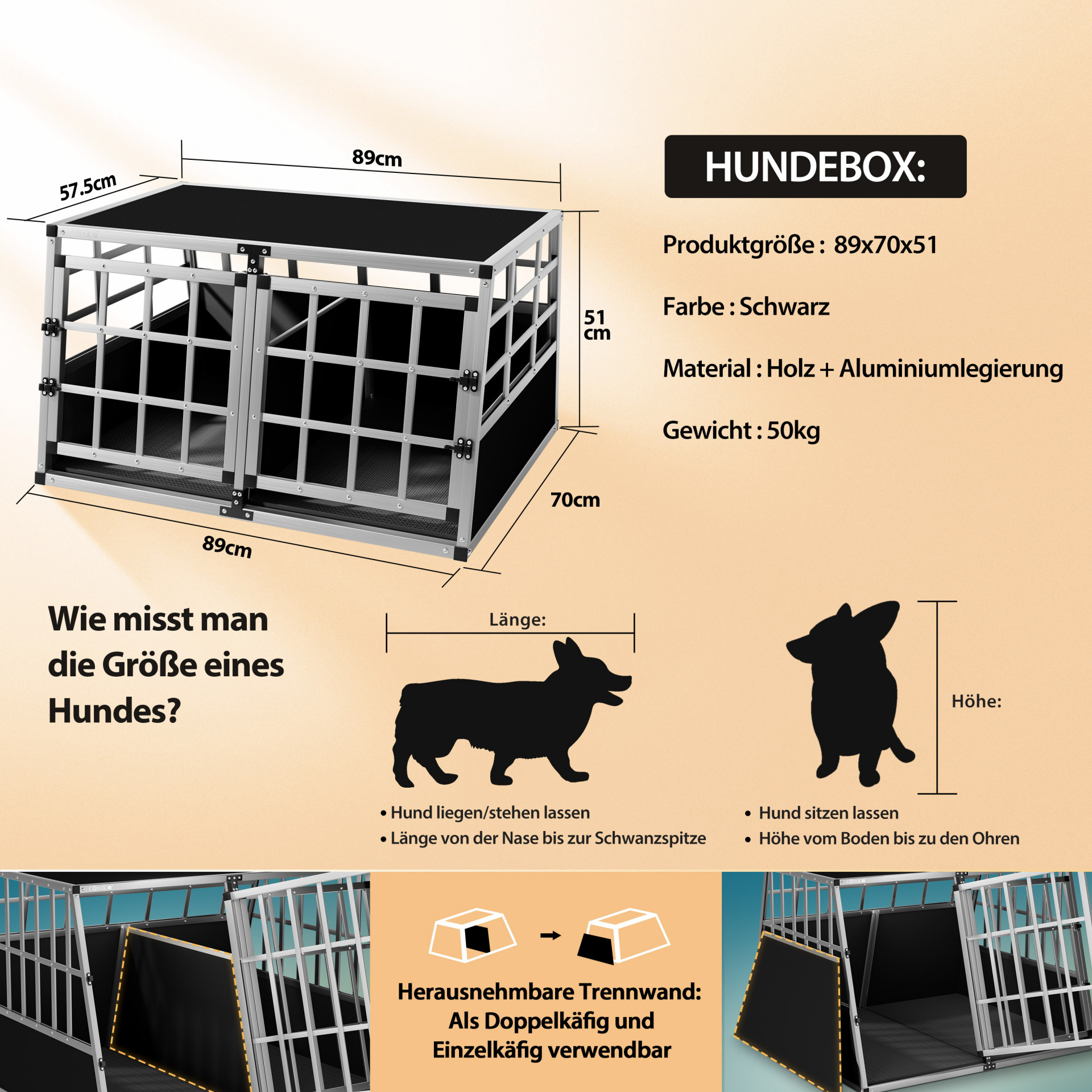 Hundetransportbox XL Alu 89x70x51cm