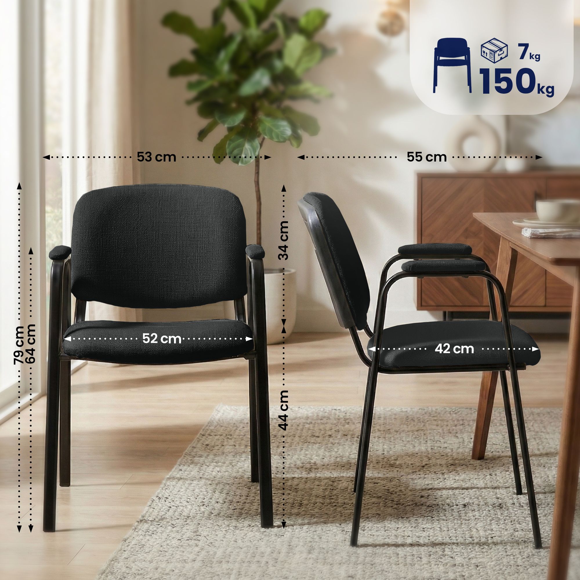 Besucherstuhl Ken PRO Stoff, schwarz