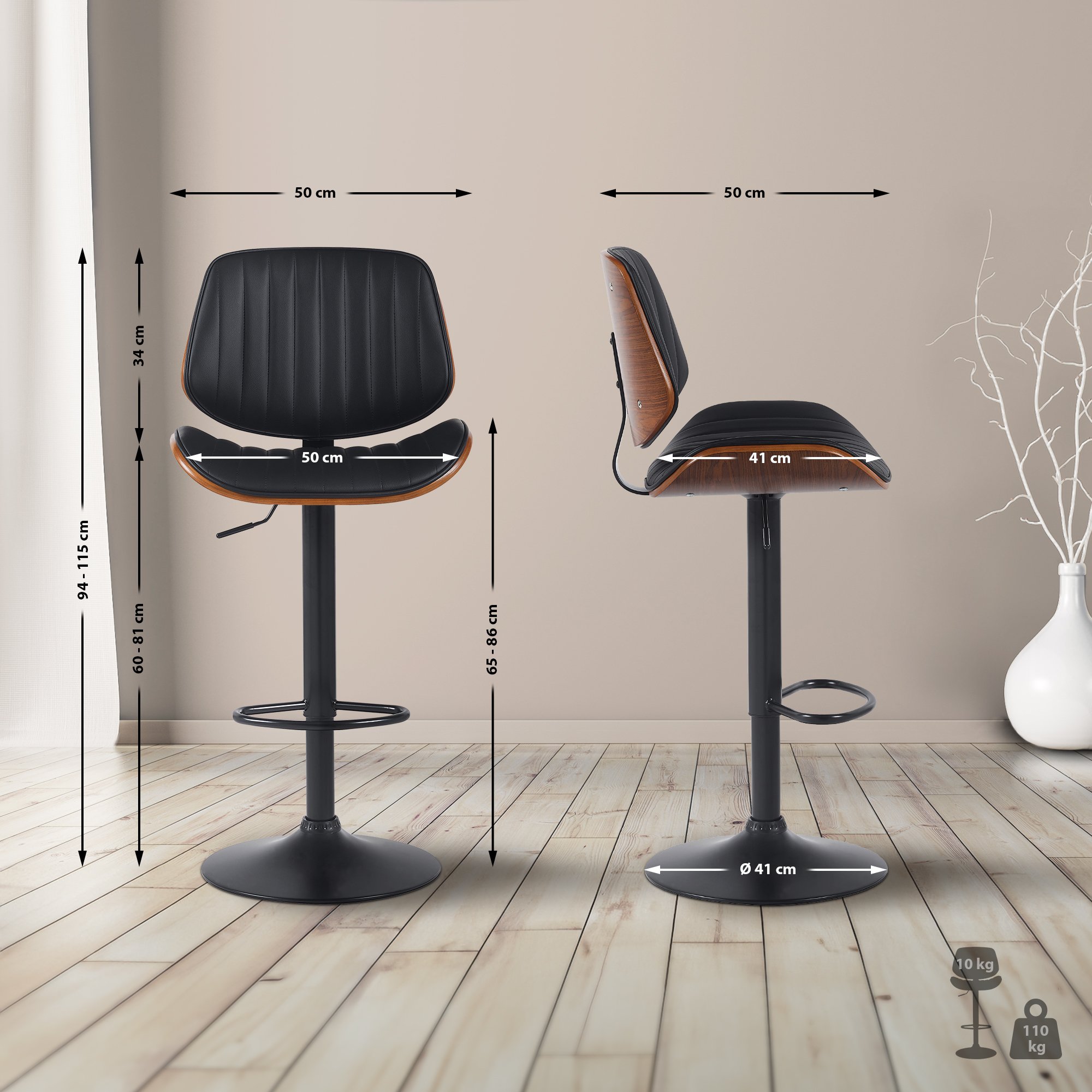 Barhocker Clawson Kunstleder schwarz, walnuss/schwarz