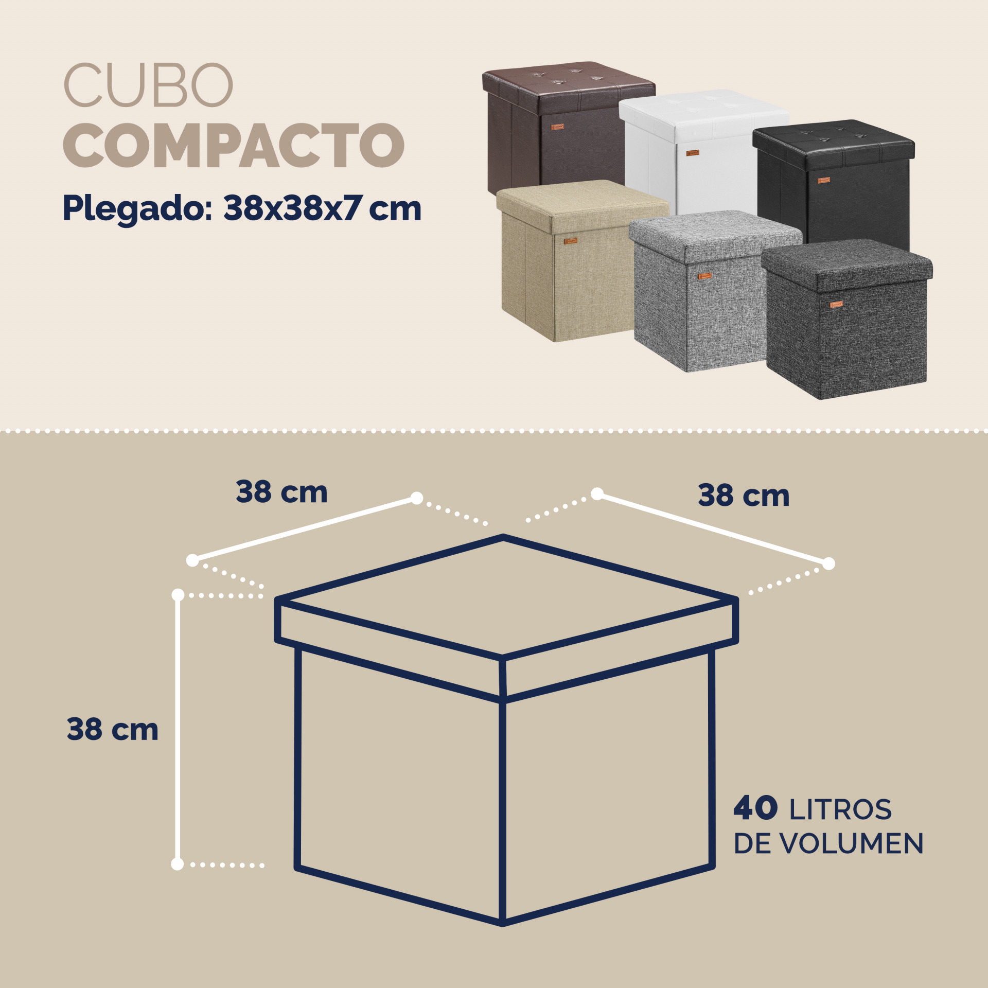 Sitzhocker Beige 38x38x38cm faltbar