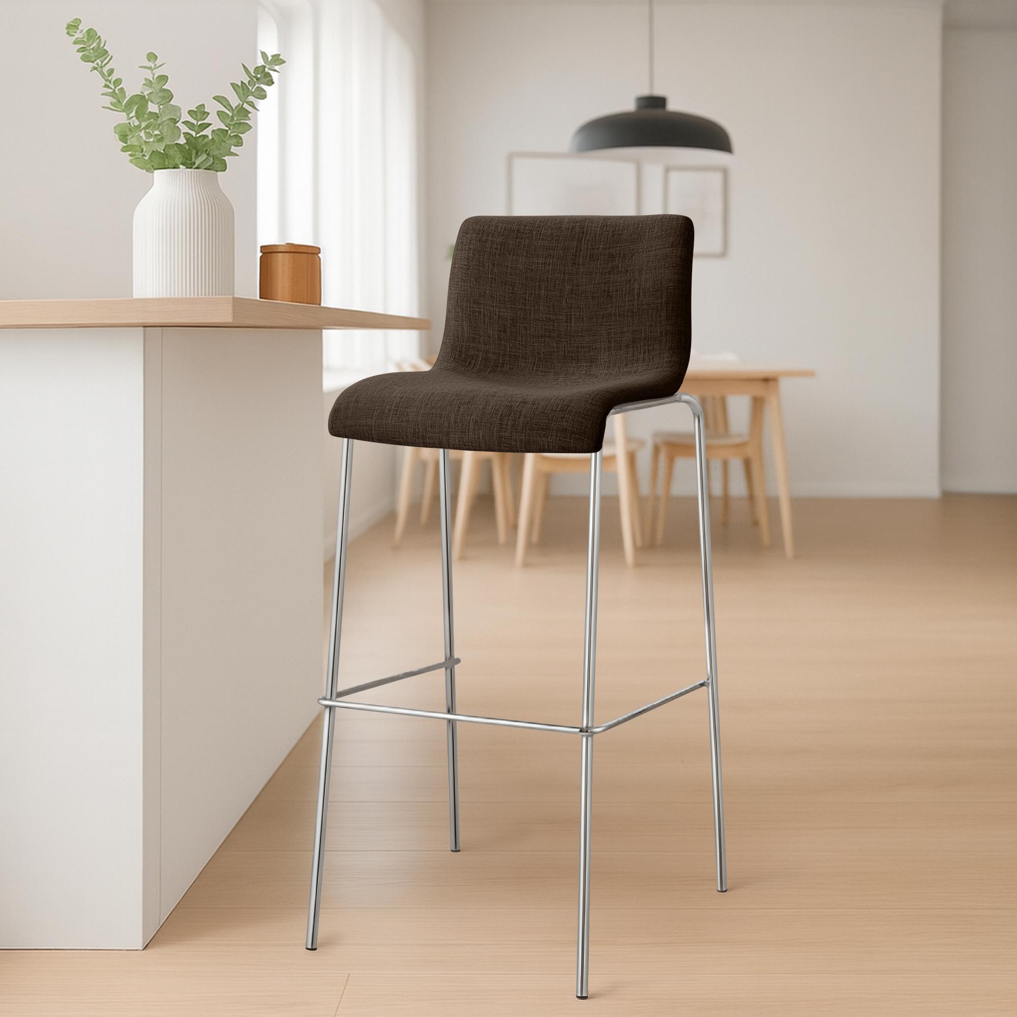 Barhocker Hoover Stoff 4-Fuß Gestell Chrom, braun
