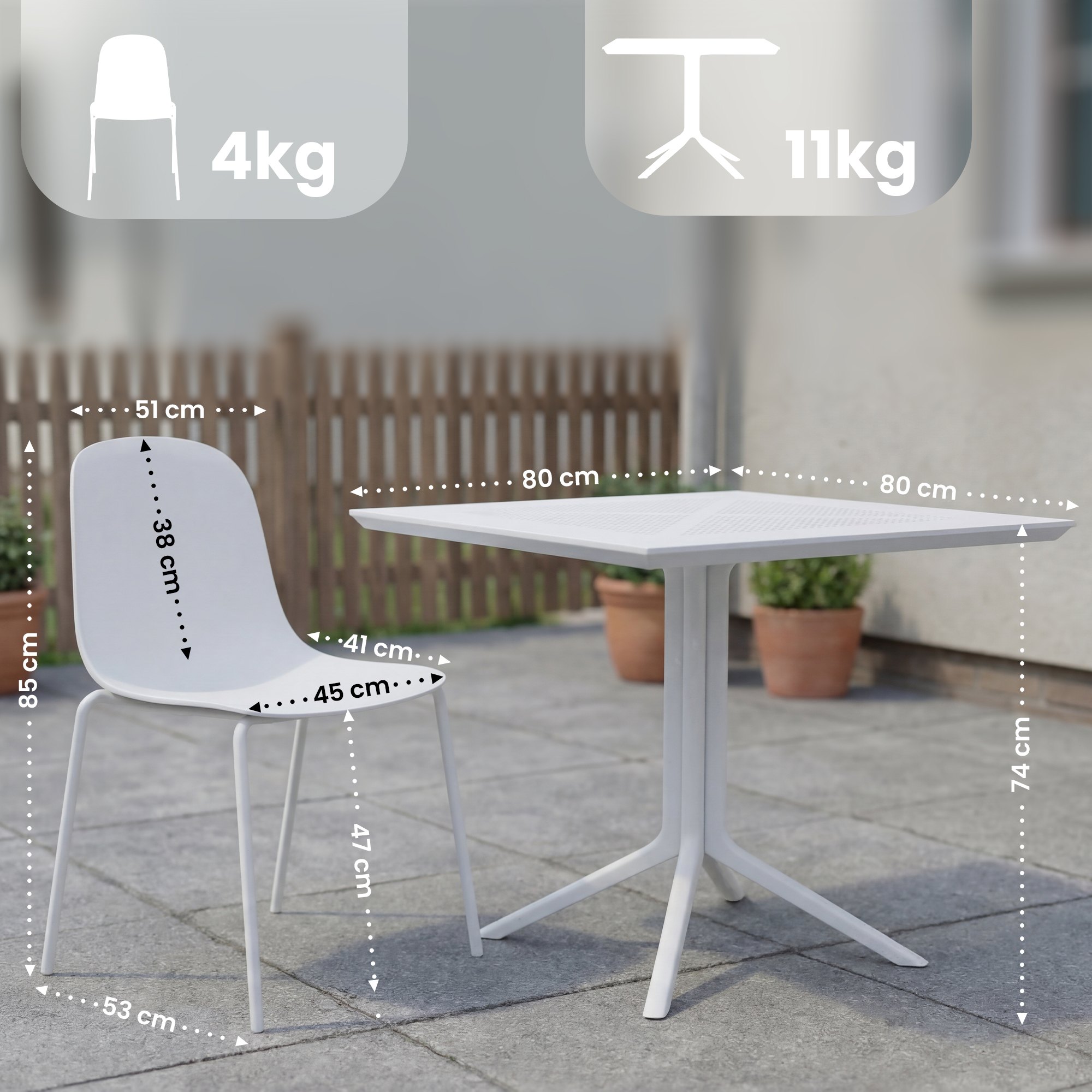 Gartenmöbel-Set Zeron mit 4 Stühlen, weiß