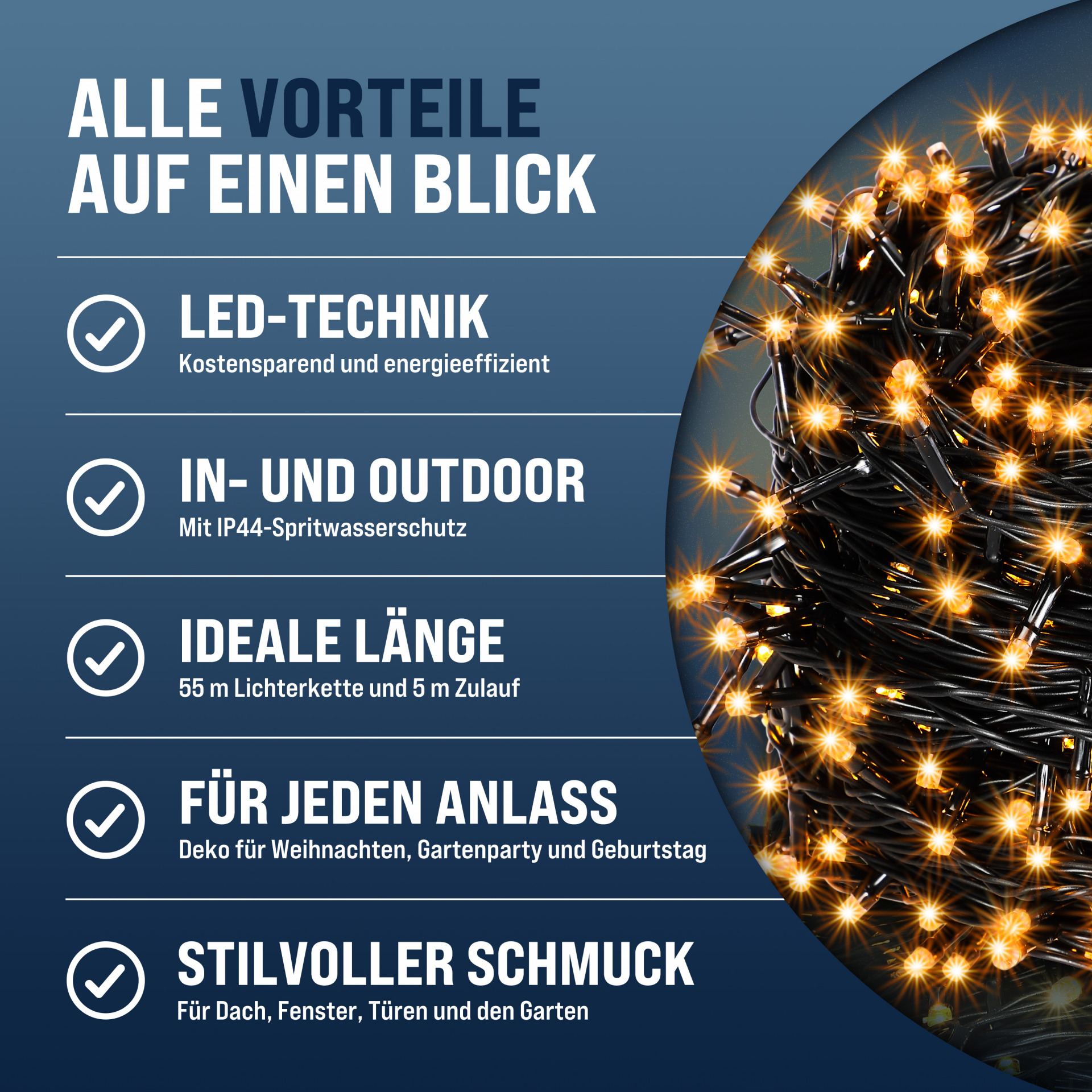 Lichterkette Warmweiß 60m Fernbedienung