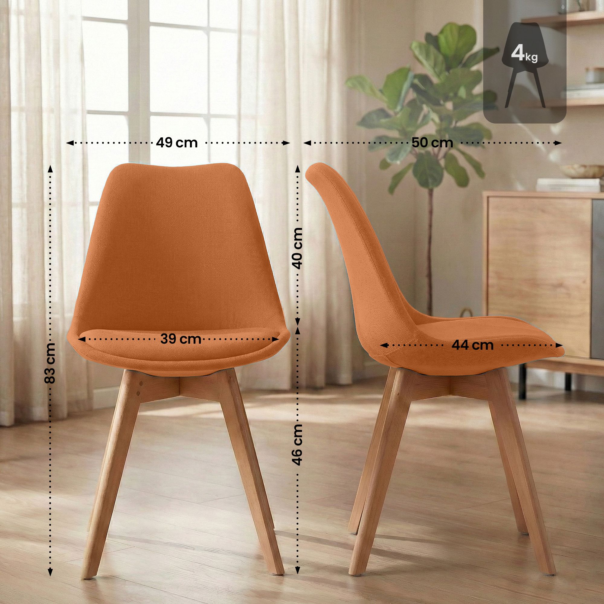 4er Set Stuhl Linares Stoff, orange
