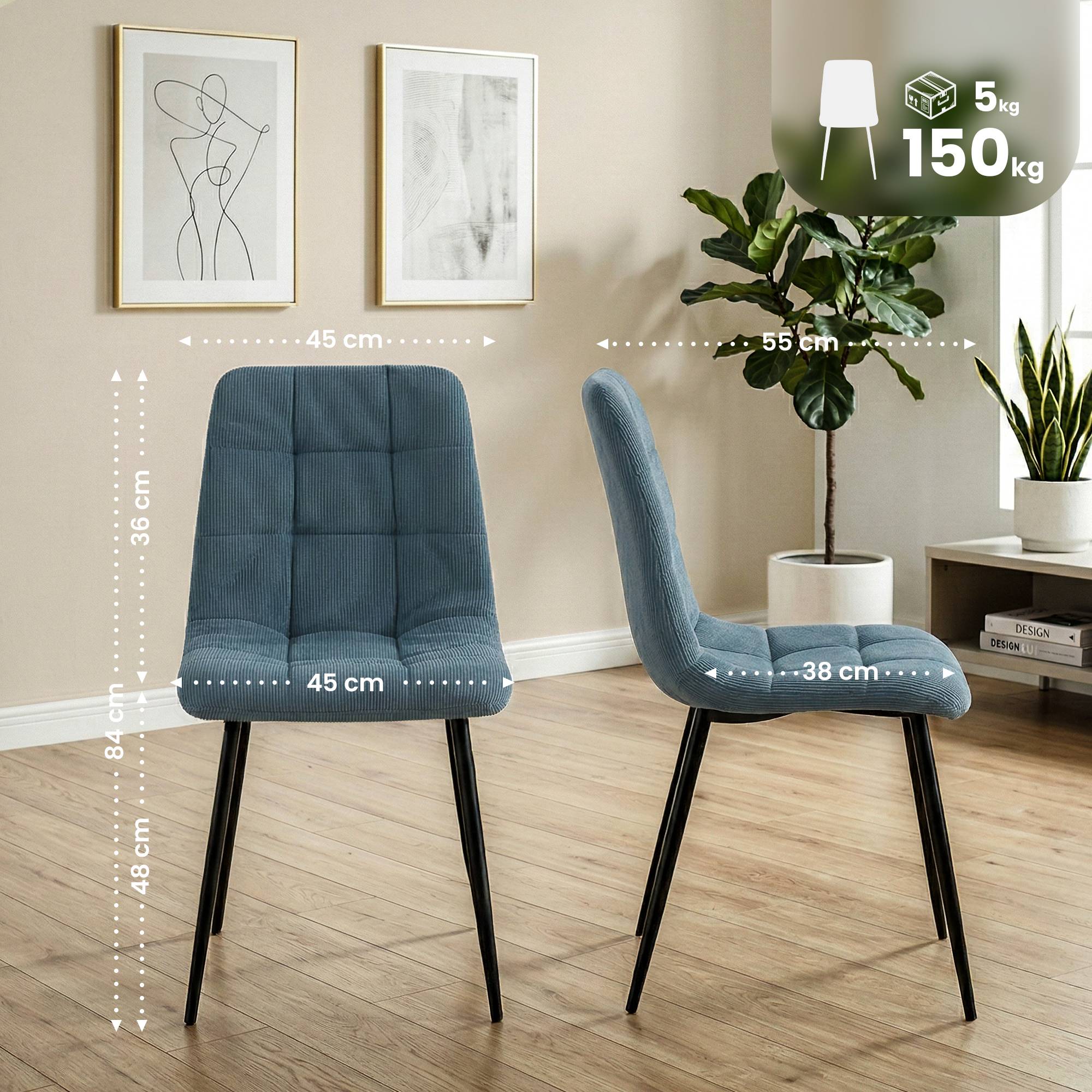 2er Set Esszimmerstuhl Antibes Cord, blau