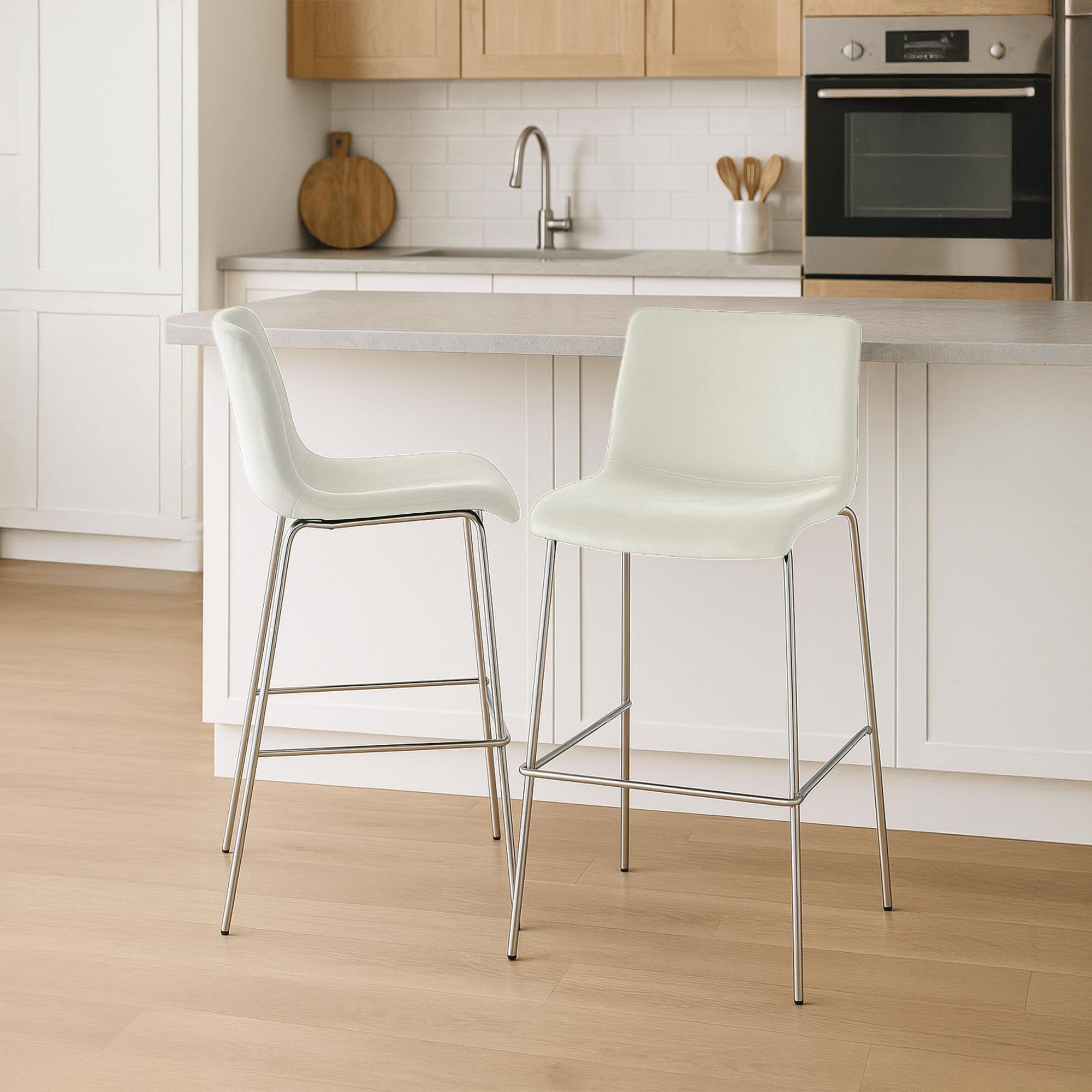 Barhocker Hoover Samt 4-Fuß Chrom, creme