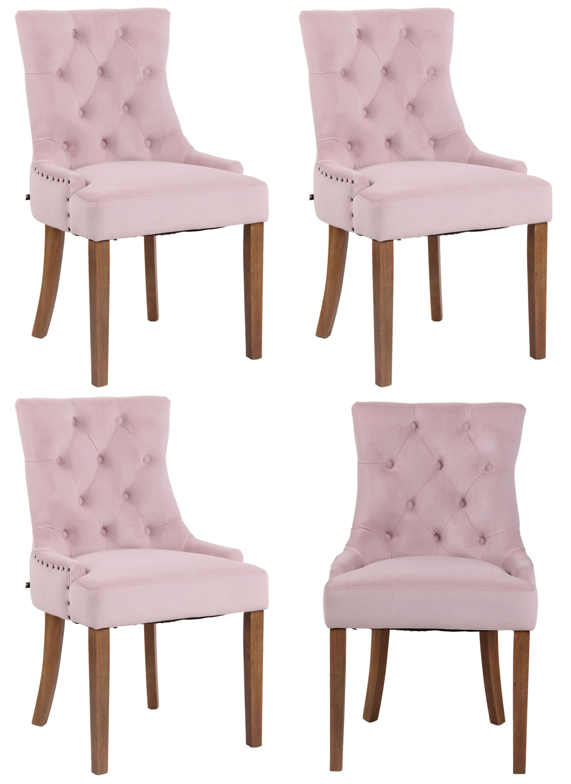 4er Set Esszimmerstühle Aberdeen Samt antik-hell, pink
