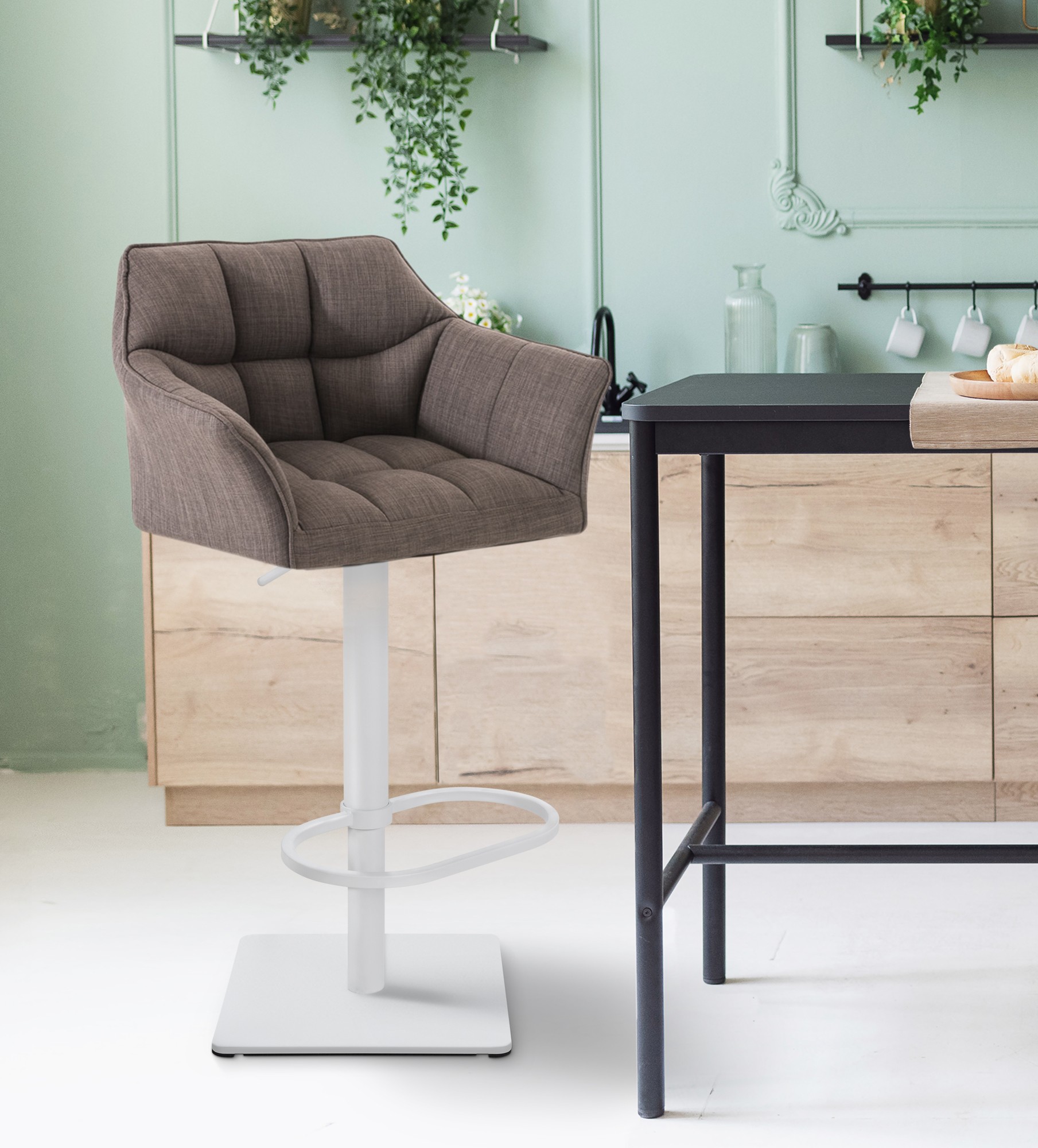 2er Set Barhocker Damaso Stoff weiß, grau
