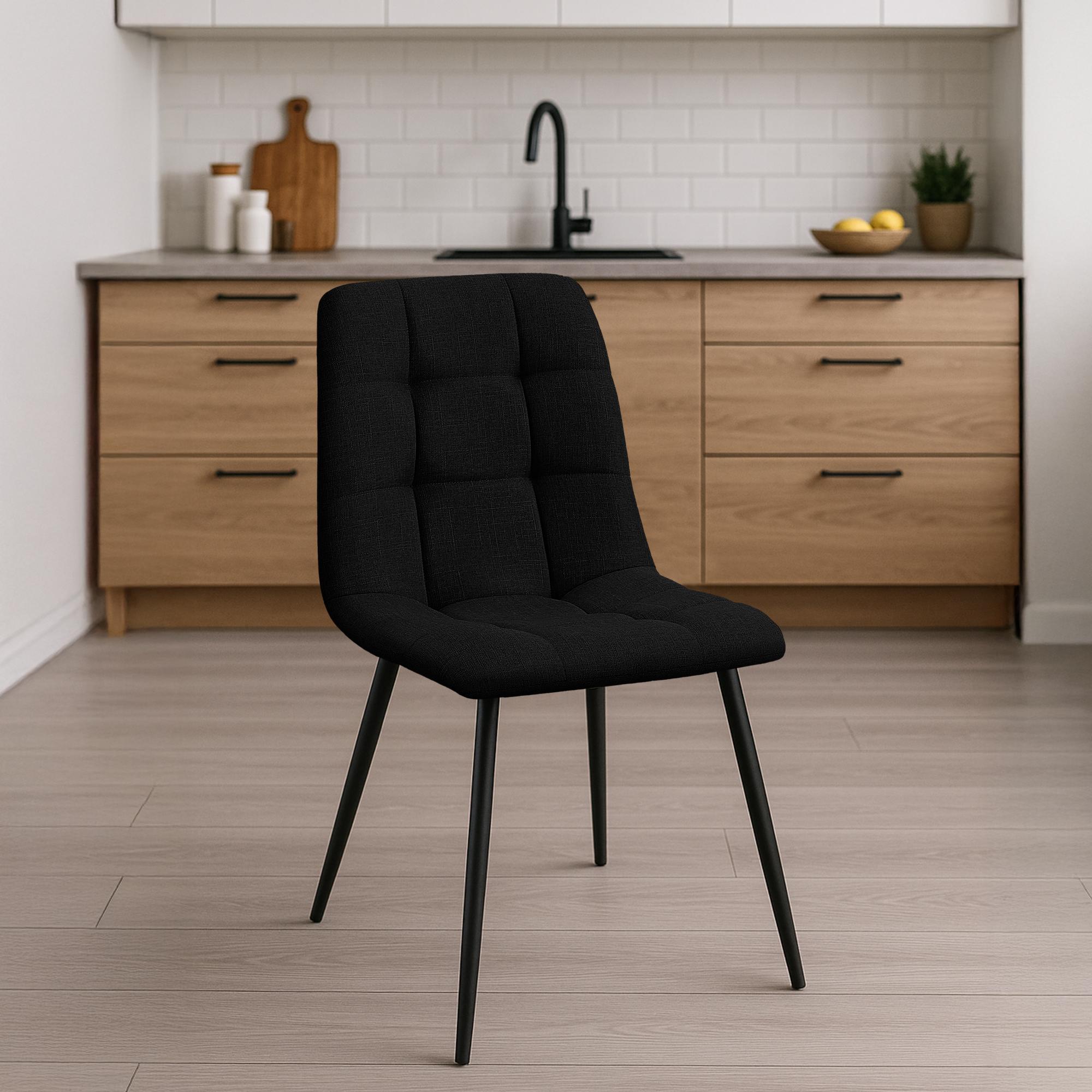 2er Set Esszimmerstuhl Tilde Stoff, schwarz