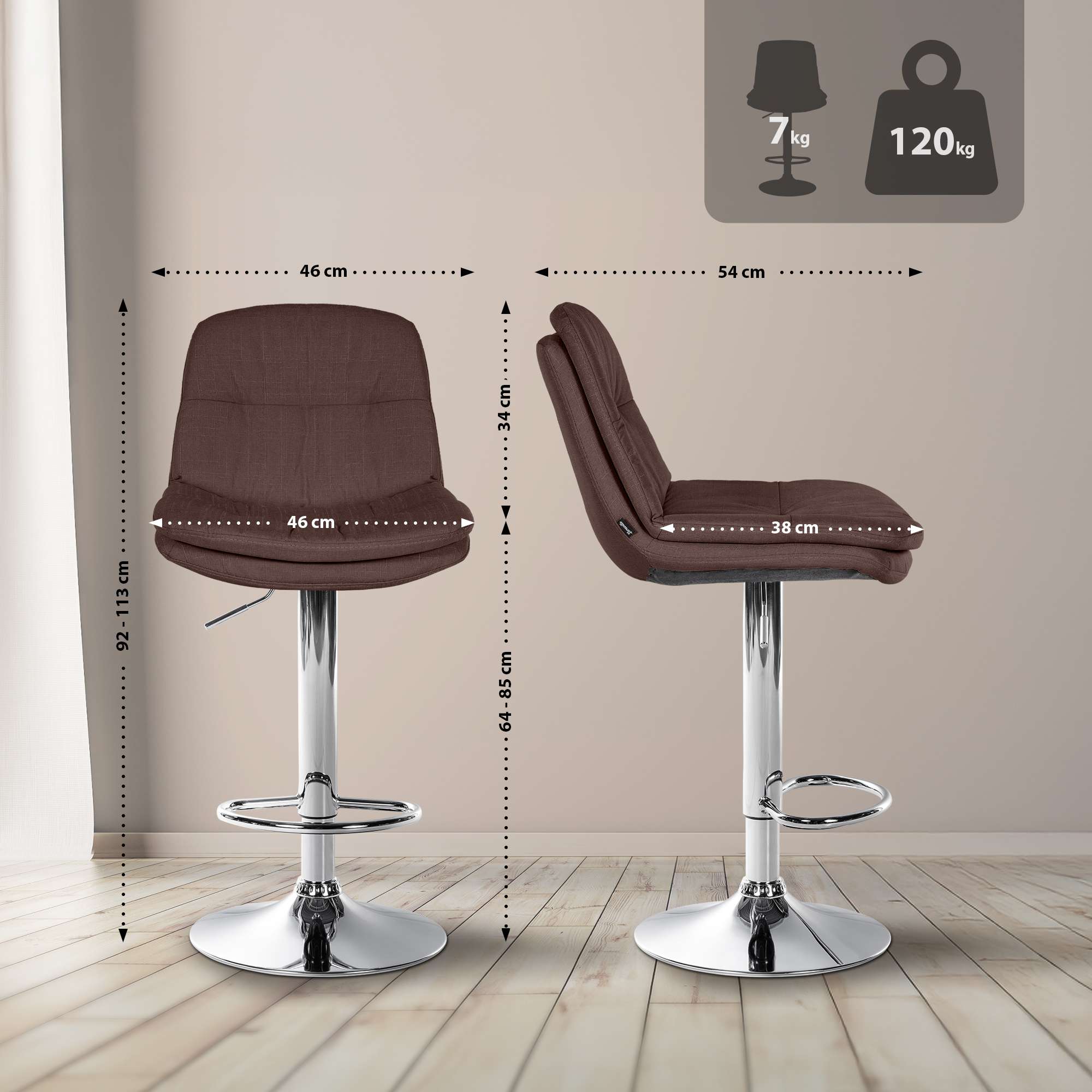 Barhocker Laurel Stoff chrom, braun