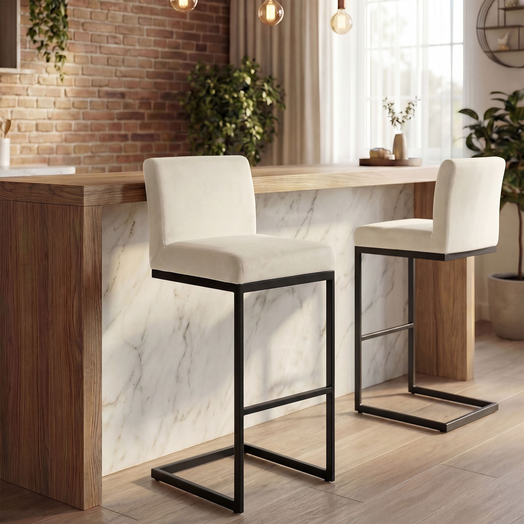 2er Set Barhocker Hopewell Samt B, creme