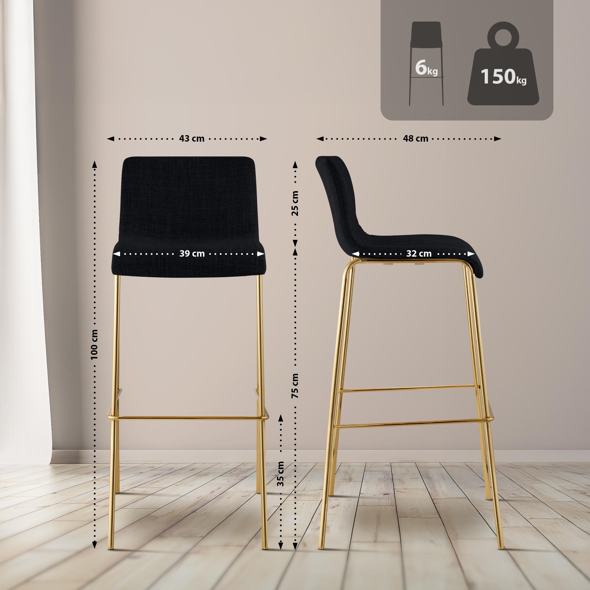 Barhocker Hoover Stoff 4-Fuß Gold, schwarz