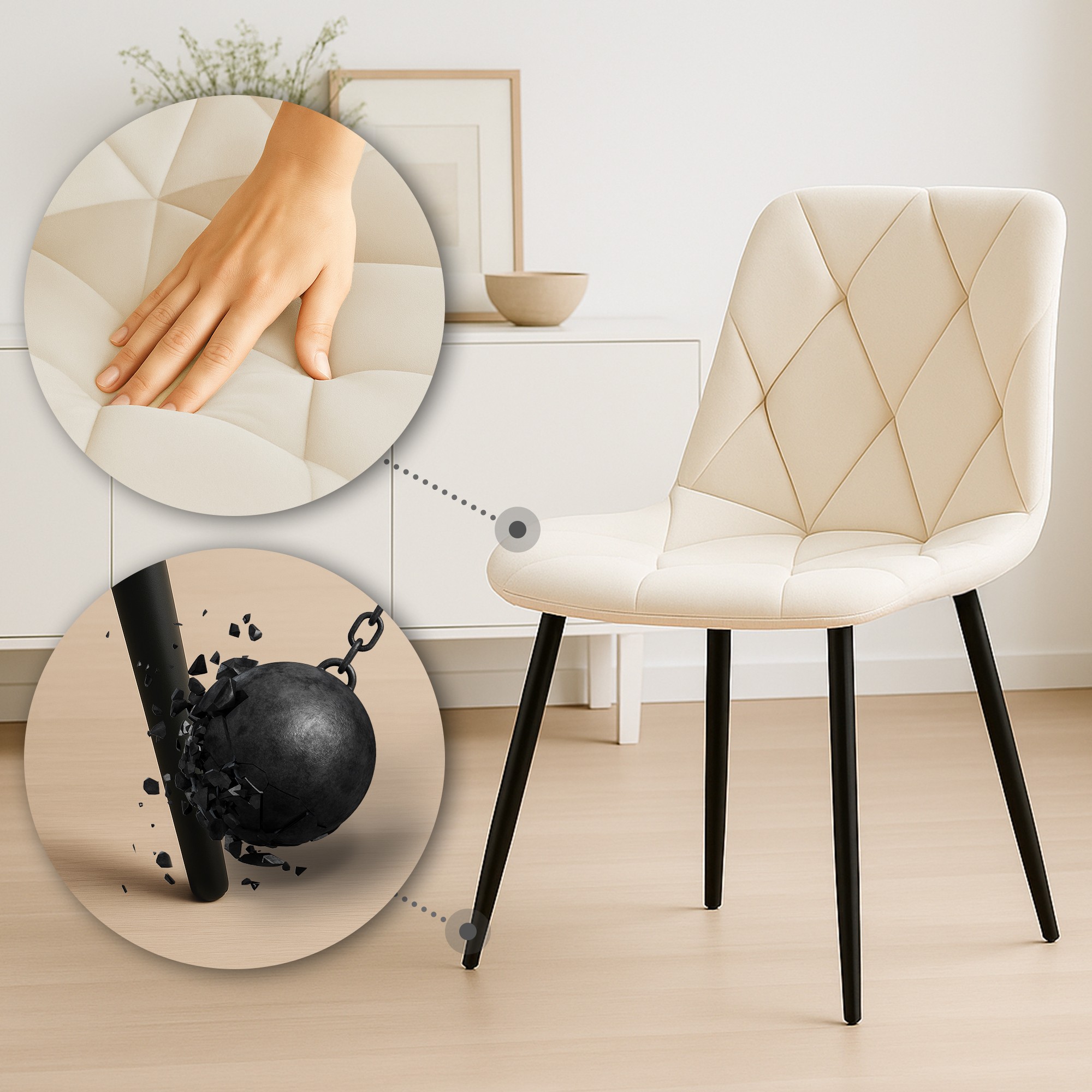 Esszimmerstuhl Clairton Samt, creme