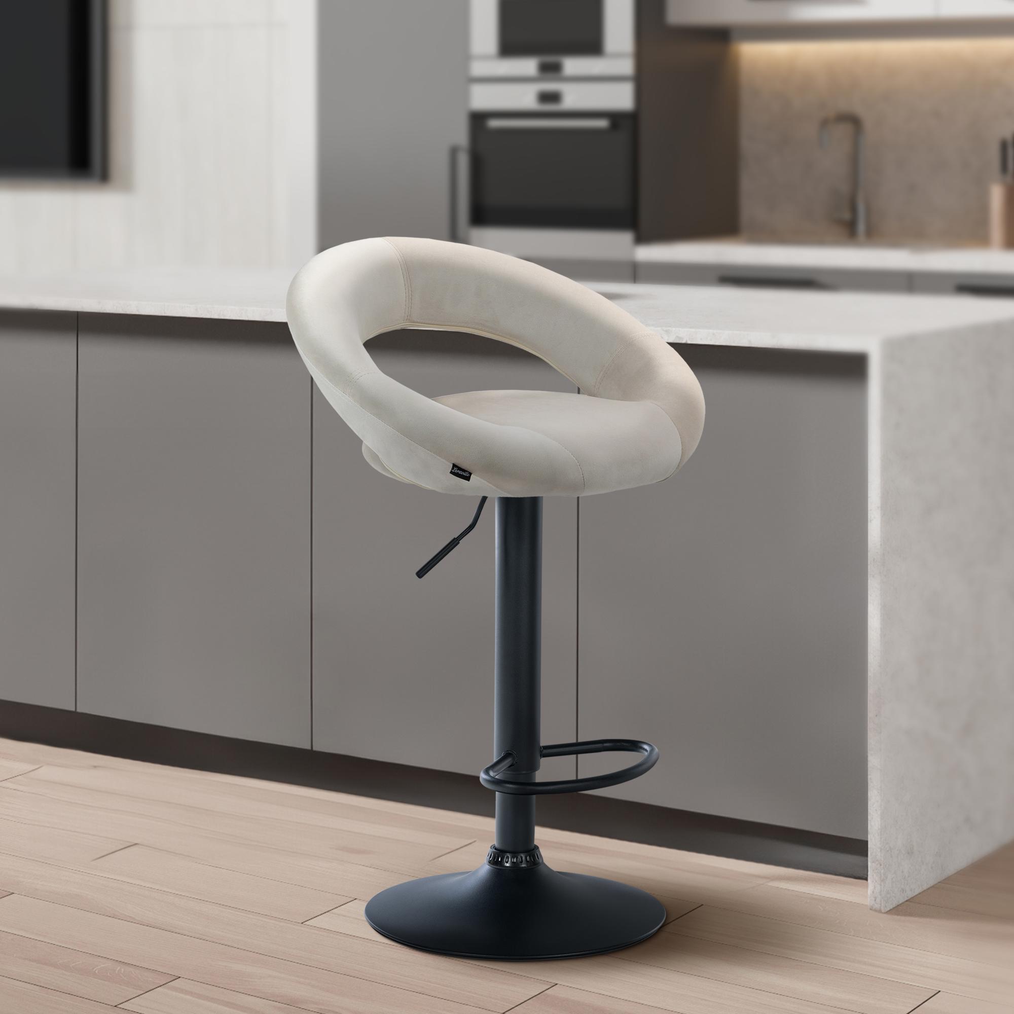Barhocker Olinda Samt schwarz, creme
