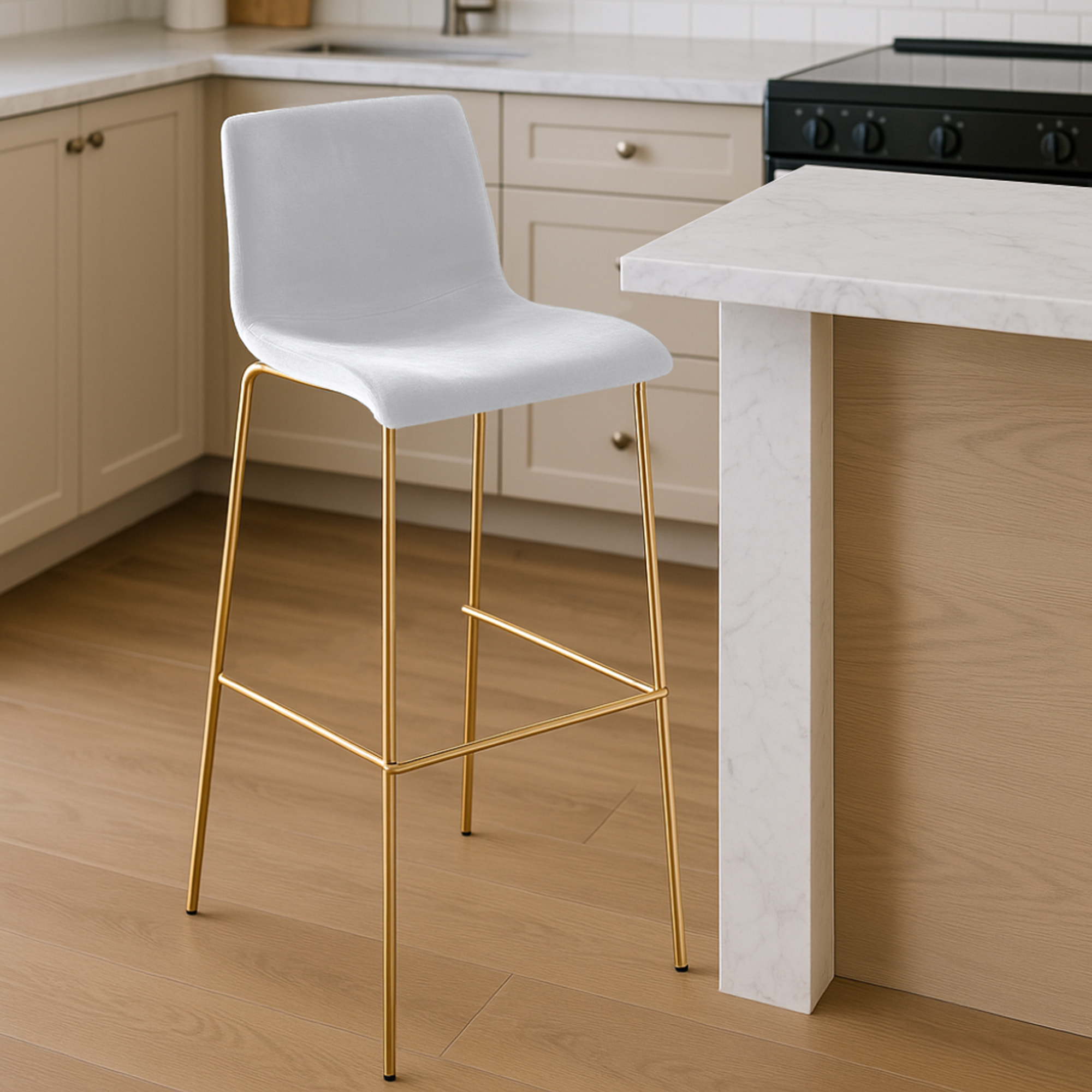 Barhocker Hoover Samt 4-Fuß Gold, creme