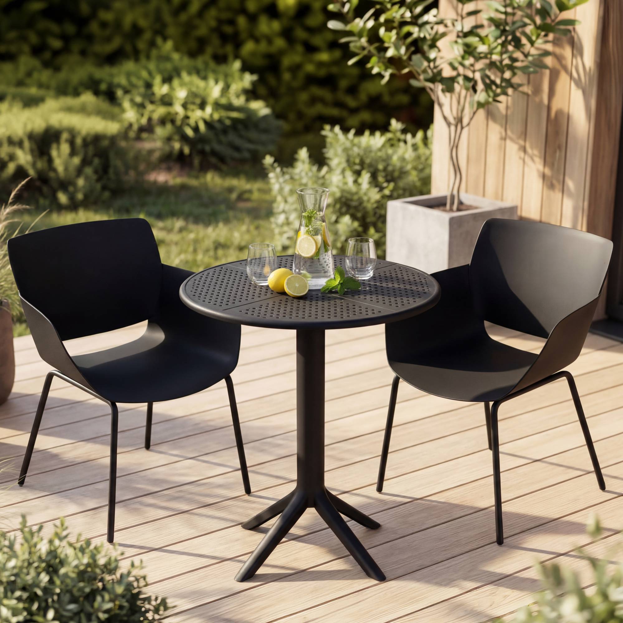 Gartenmöbel-Set Siora mit 2 Stühlen, schwarz