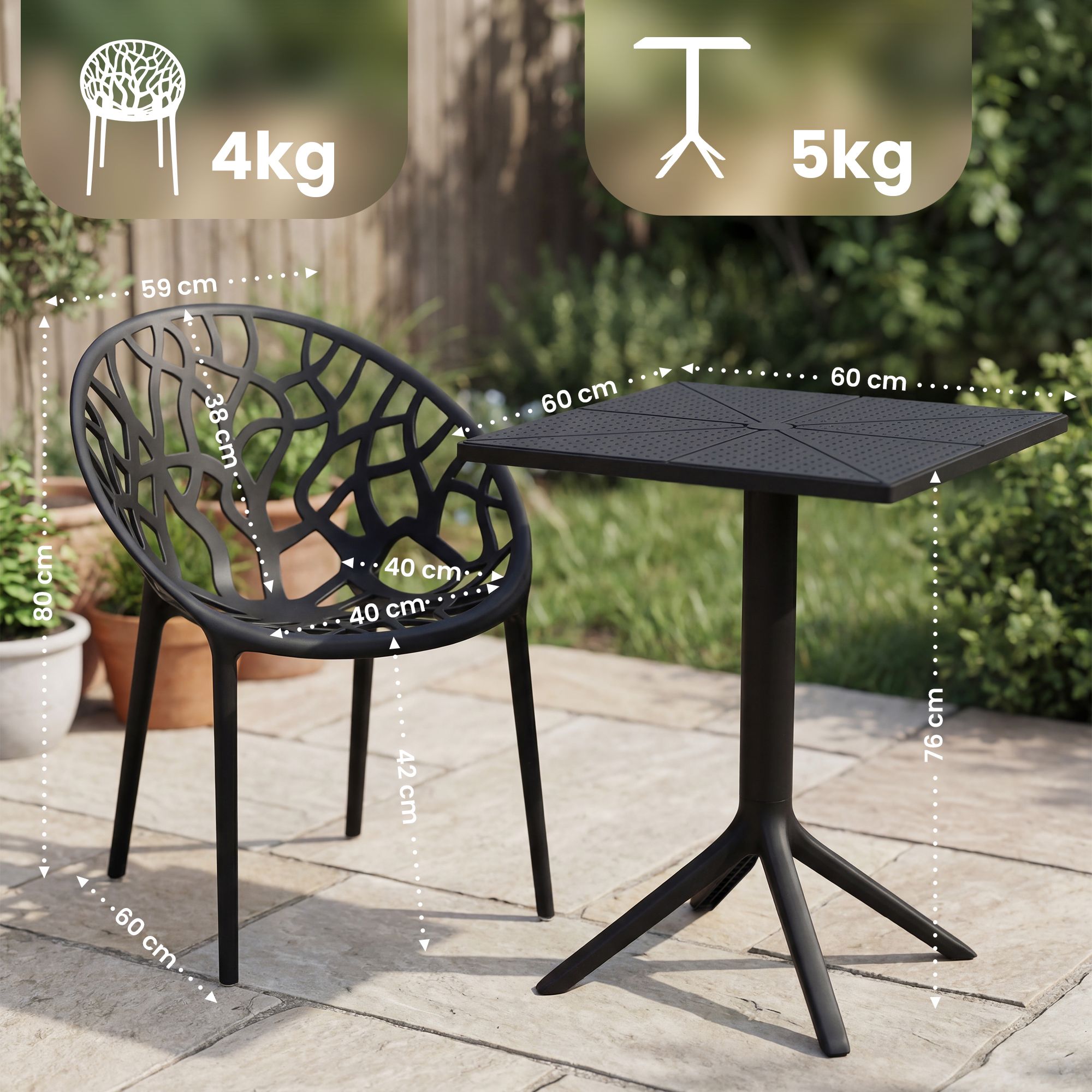 Gartenmöbel-Set Neriva mit 4 Stühlen, schwarz