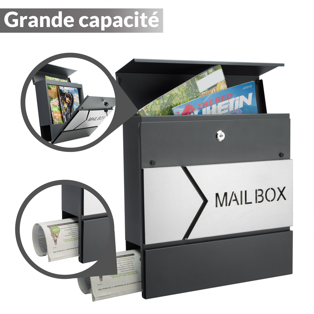 Briefkasten Design Anthrazit Edelstahl Zeitungsfach 37x11x36,5 cm