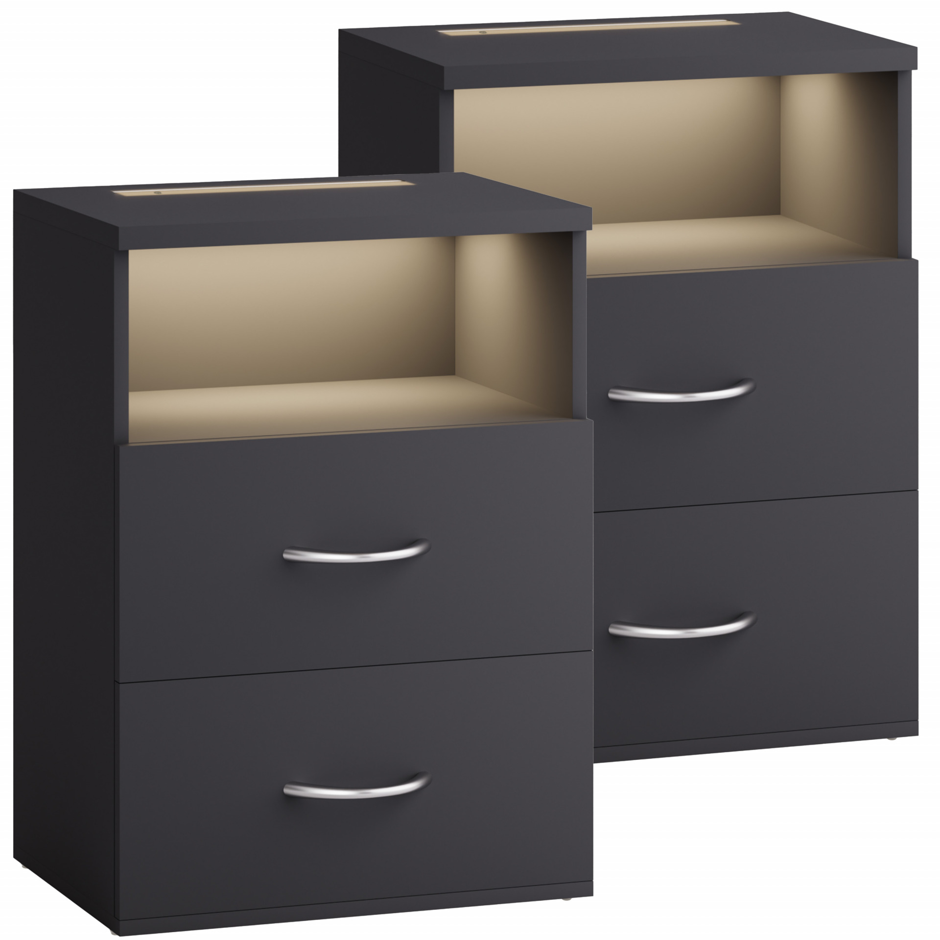 Nachttisch Jamie 2er-Set Anthrazit 55x40x28cm