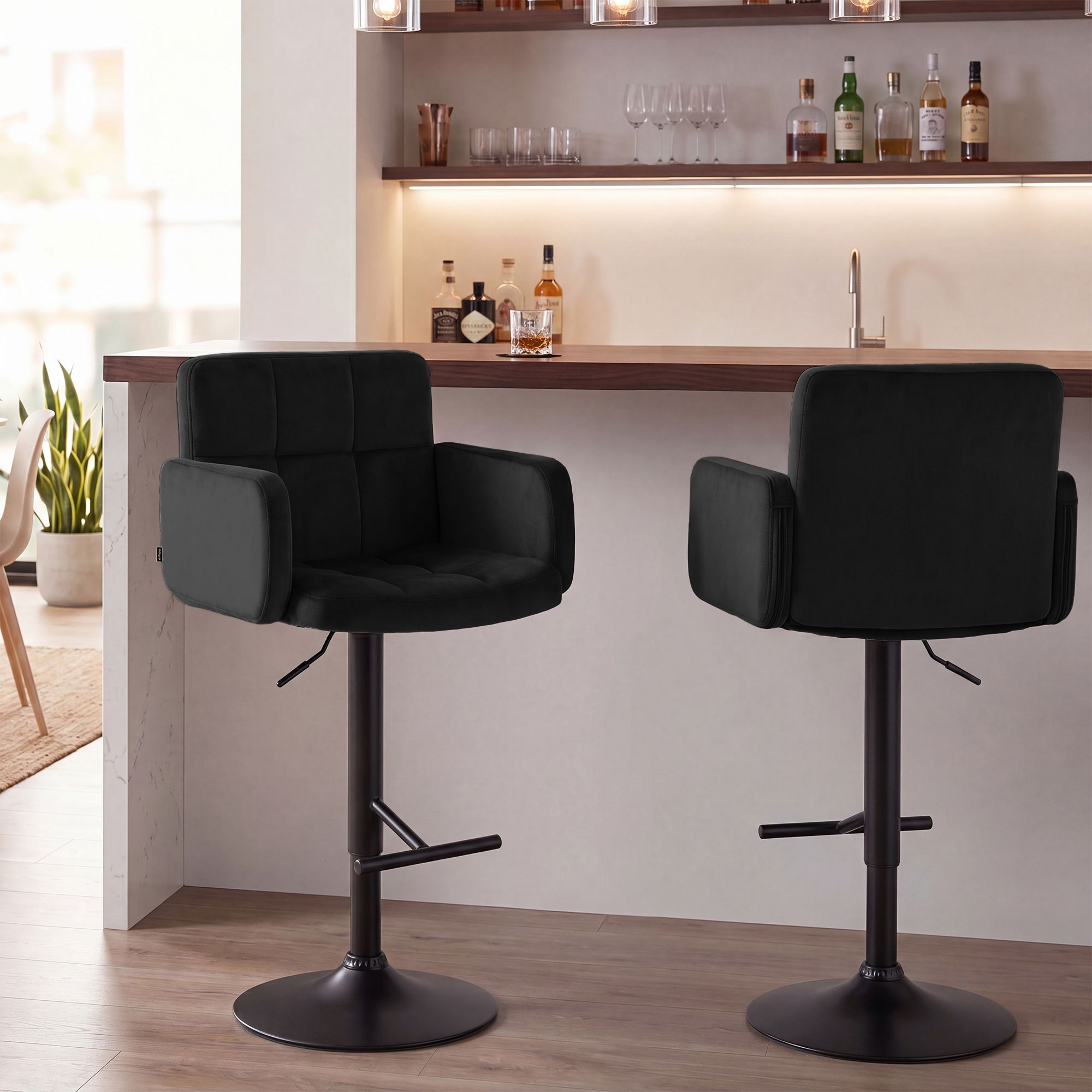 Barhocker Los Angeles Samt schwarz, schwarz