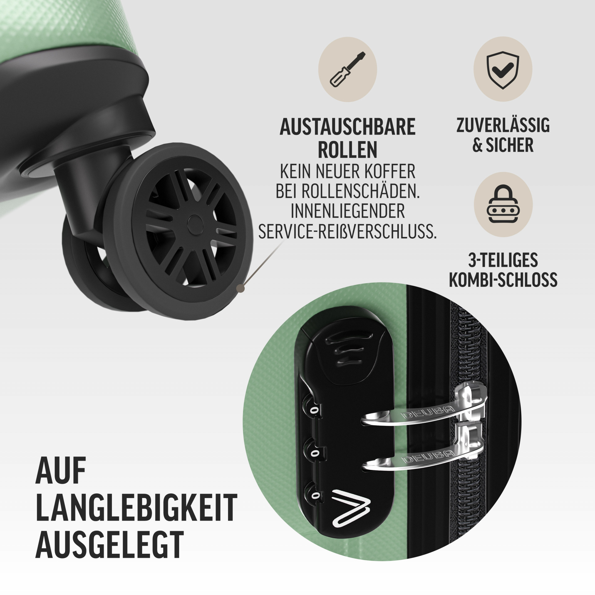 Hartschalenkoffer New York Set 3-tlg Pastellgrün Rollen 360º ABS