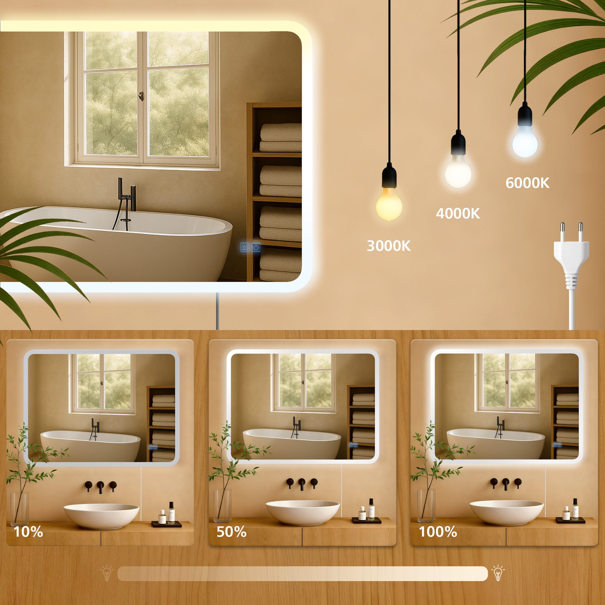 Badspiegel Jericho 60x80 ohne Bluetooth, klarglas