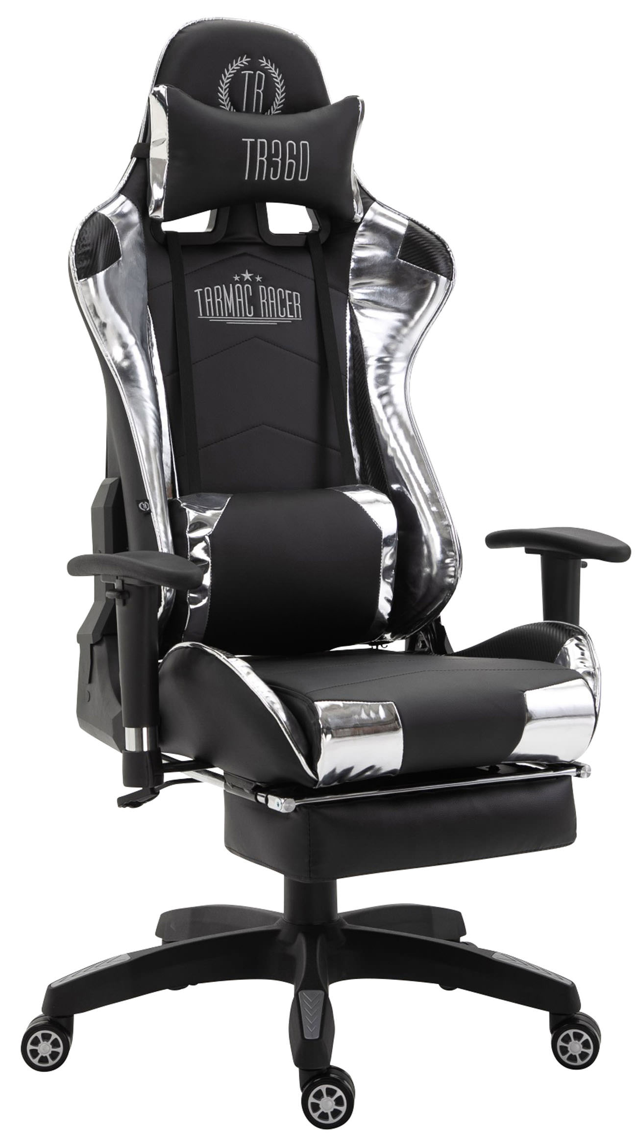Racing Bürostuhl Turbo mit Fußablage glanz, schwarz/weiß