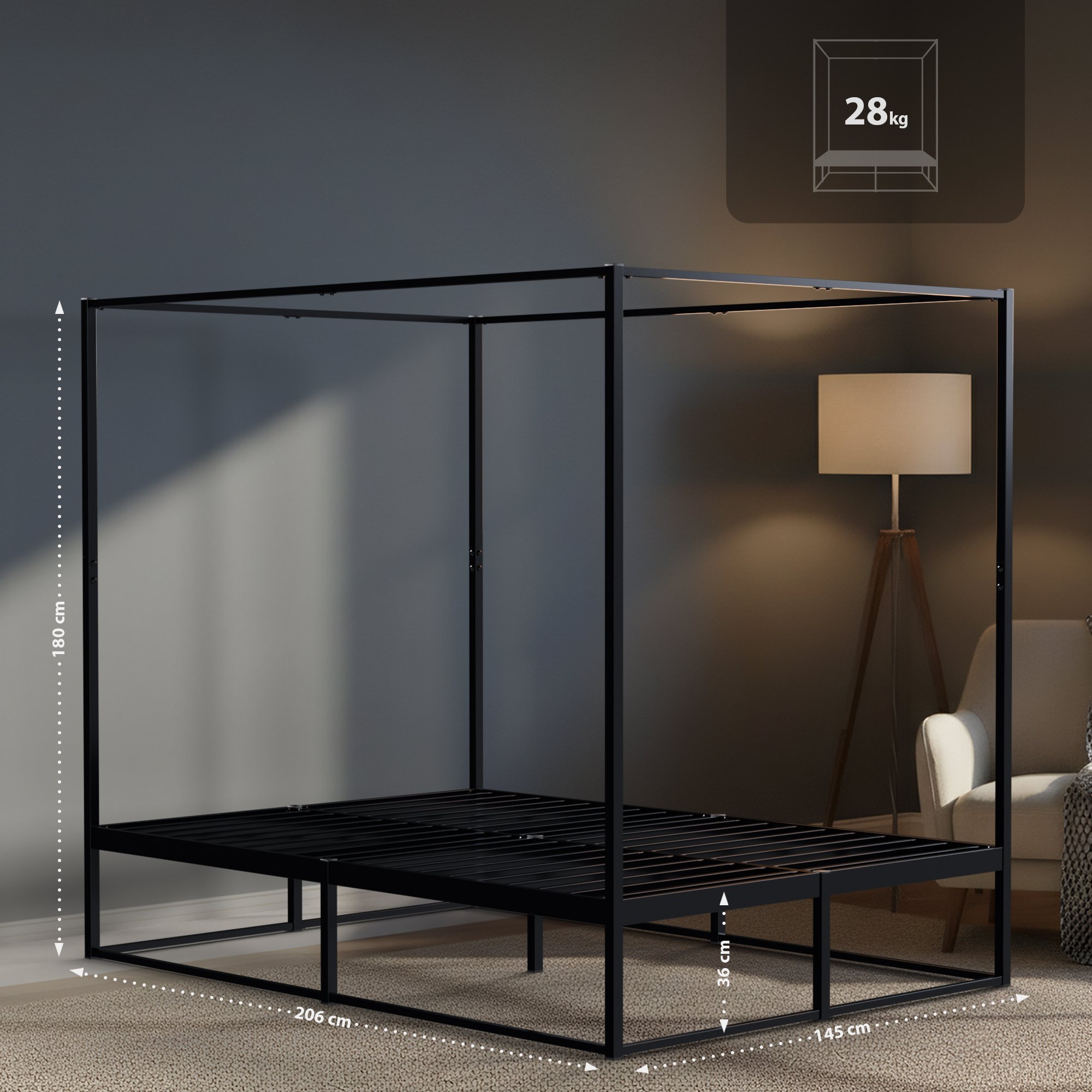Himmelbett Batoni 140x200, schwarz