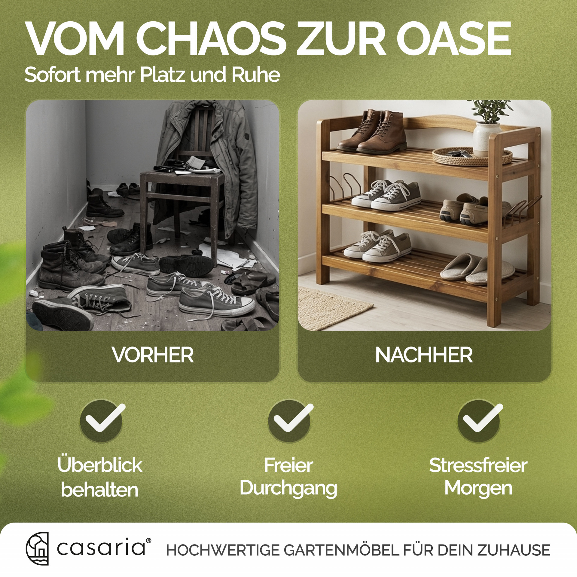 Schuhregal aus Akazienholz 3 Etagen