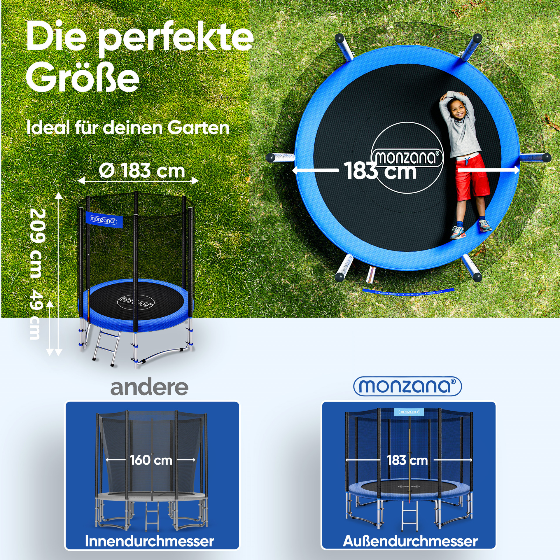 Trampolin Ø183 cm inkl Sicherheitsnetz TÜV Rheinland GS